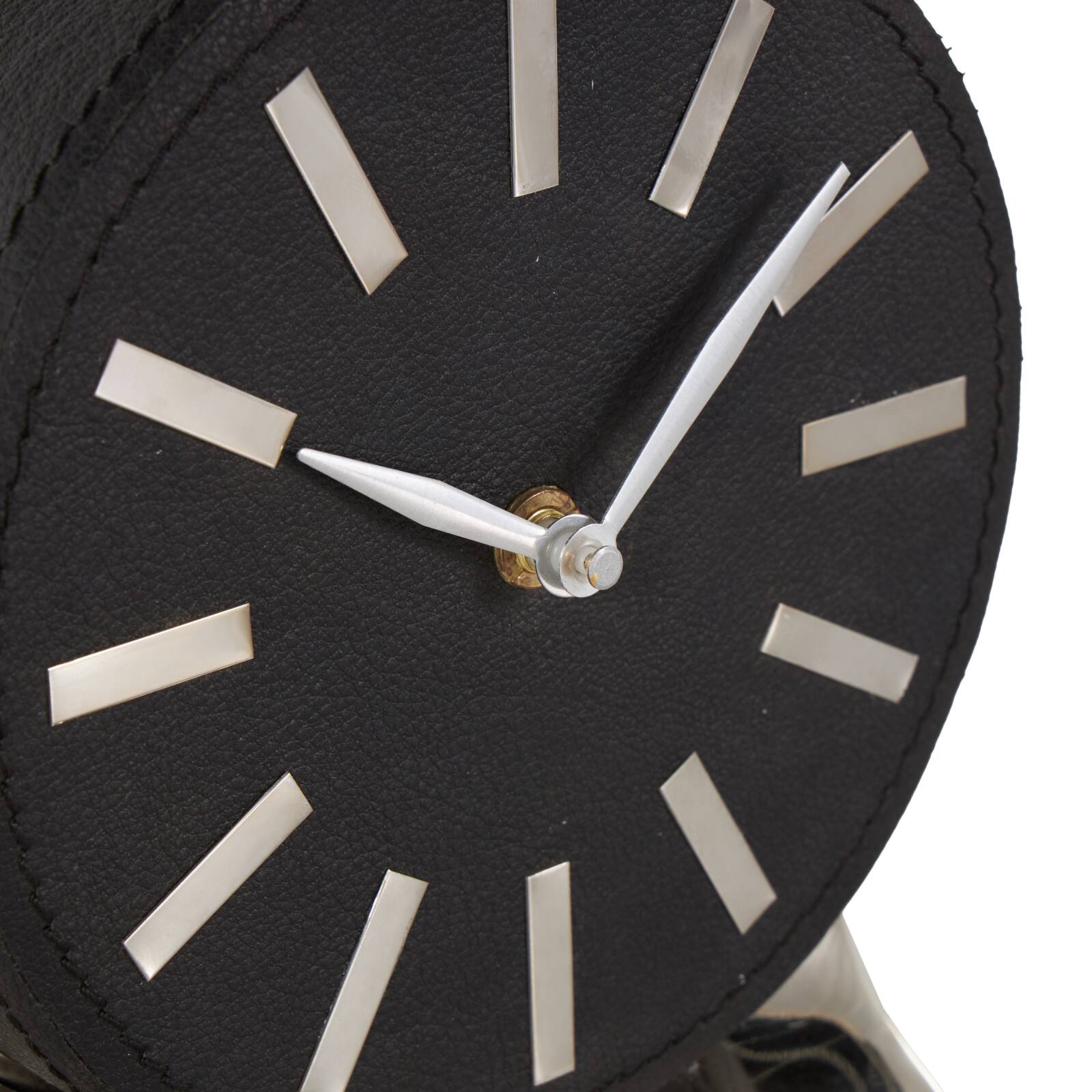 Faux Leather Round Decorative Clock with Rectangular Base