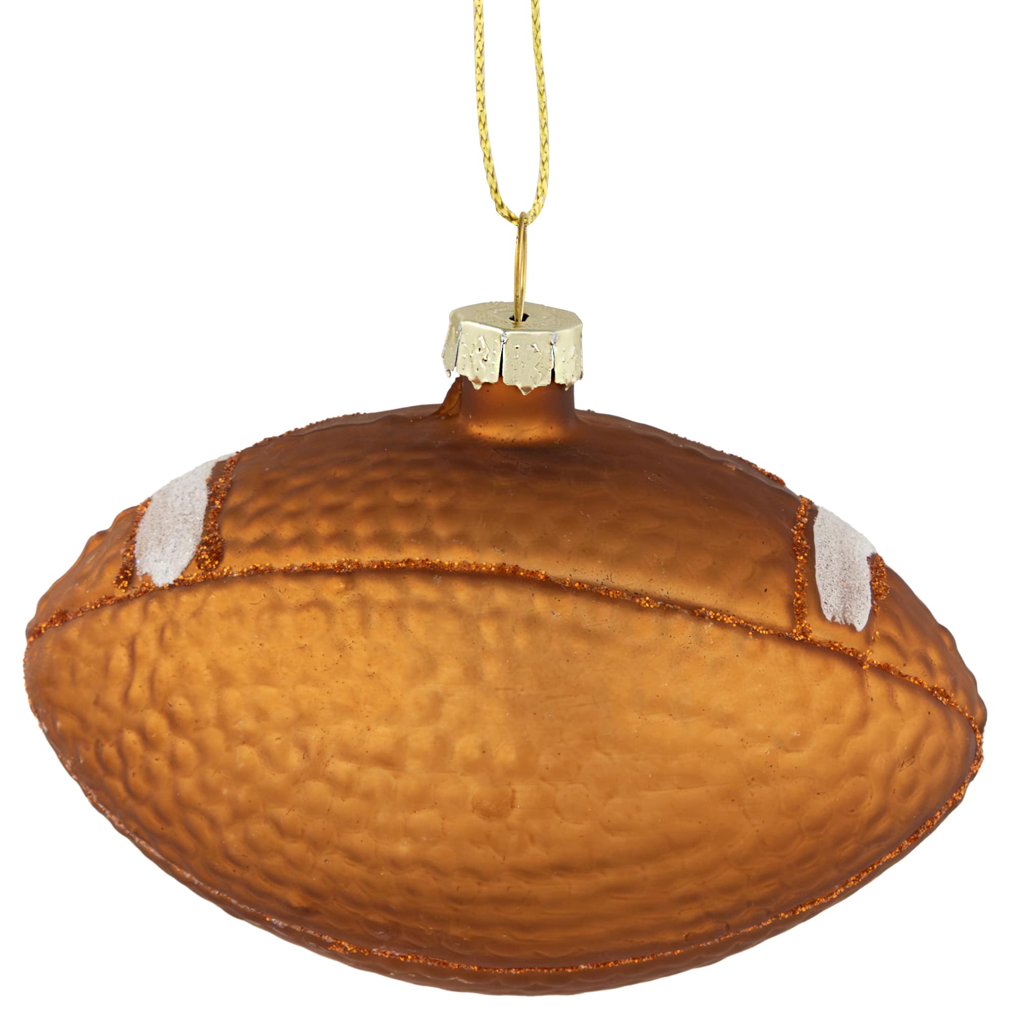 Football Glittered Glass Christmas Ornament - 3.5" - Brown