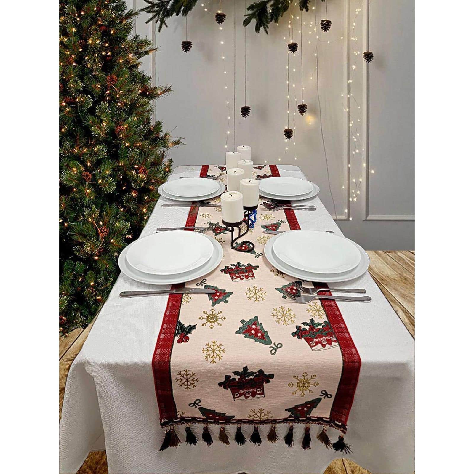 Wizardi 13.75" x 71" Festive Christmas Presents Table Runner