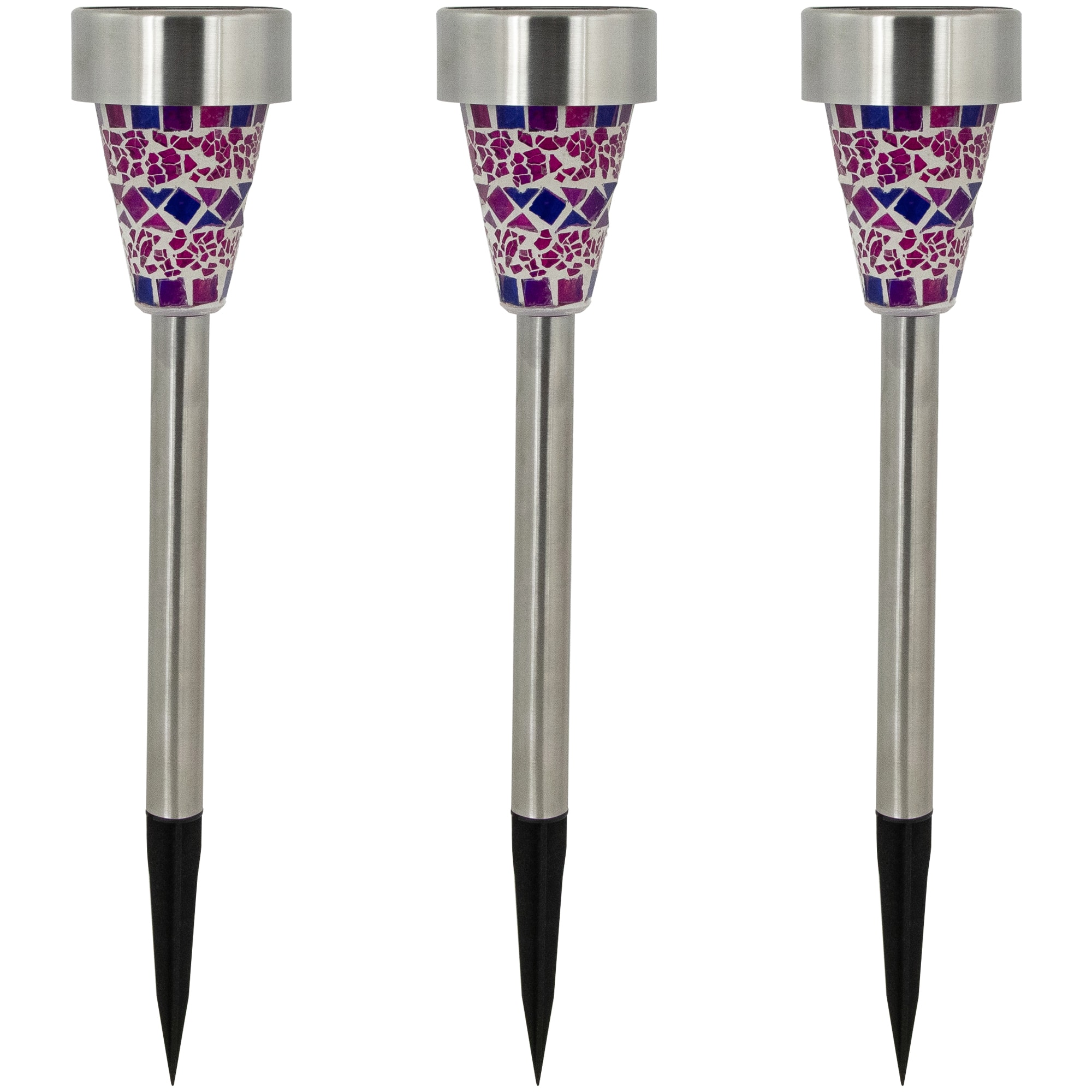 15.5" Purple Mosaic Stained Glass Solar Powered LED Pathway Markers