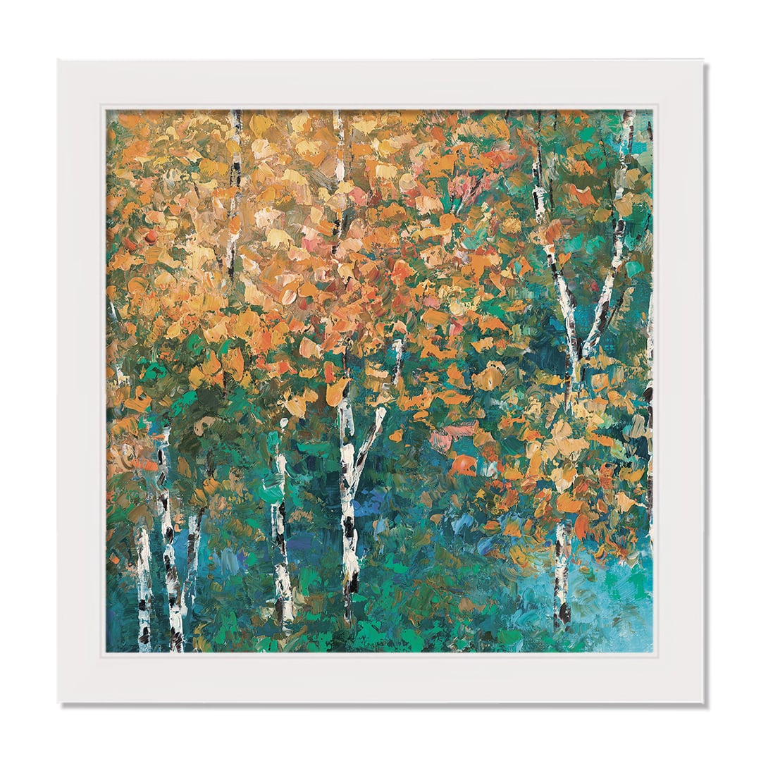 Fall Birch Trees Wall Art in White Frame