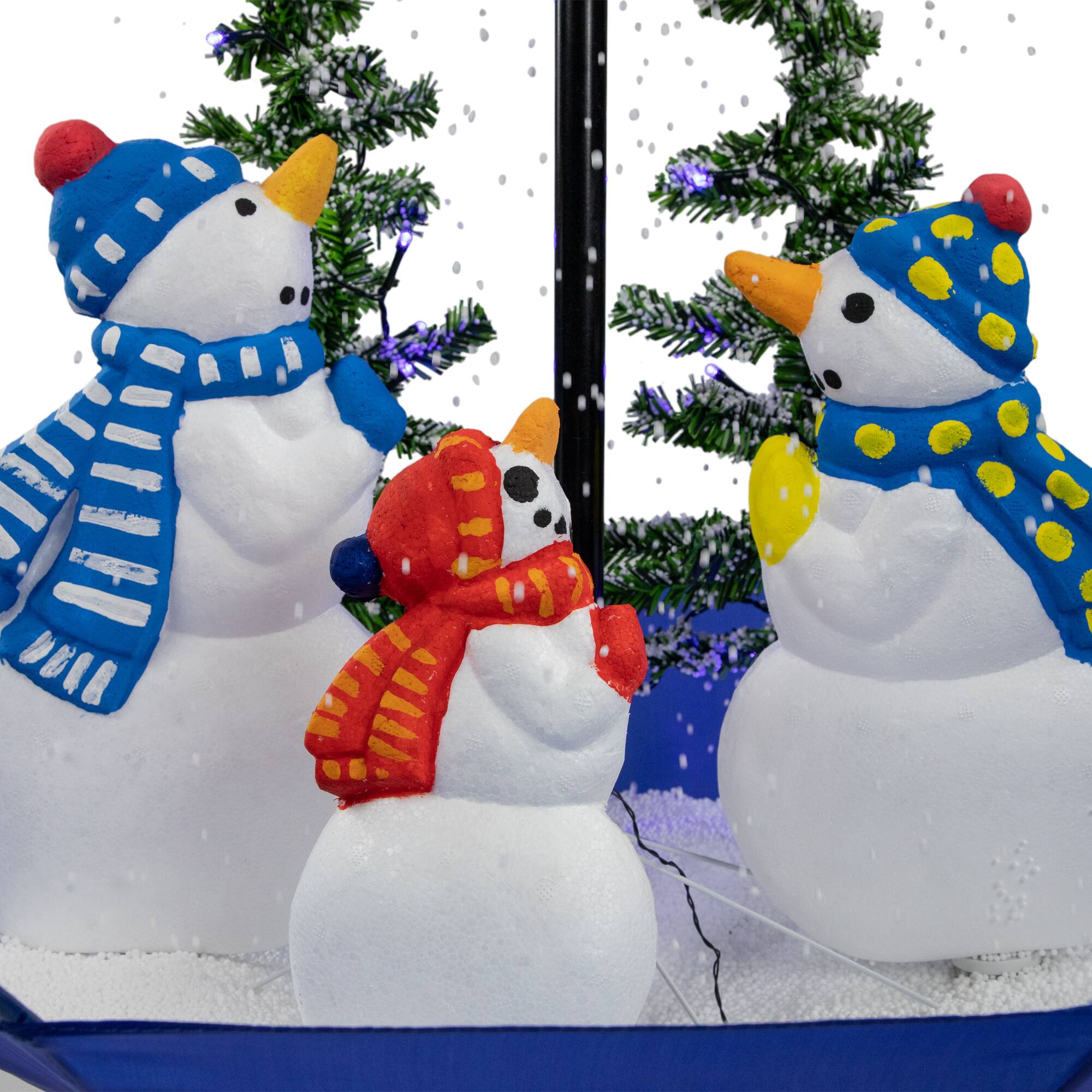 30" Musical Lighted Snowing Snowman Family in Umbrella Base Christmas Decoration