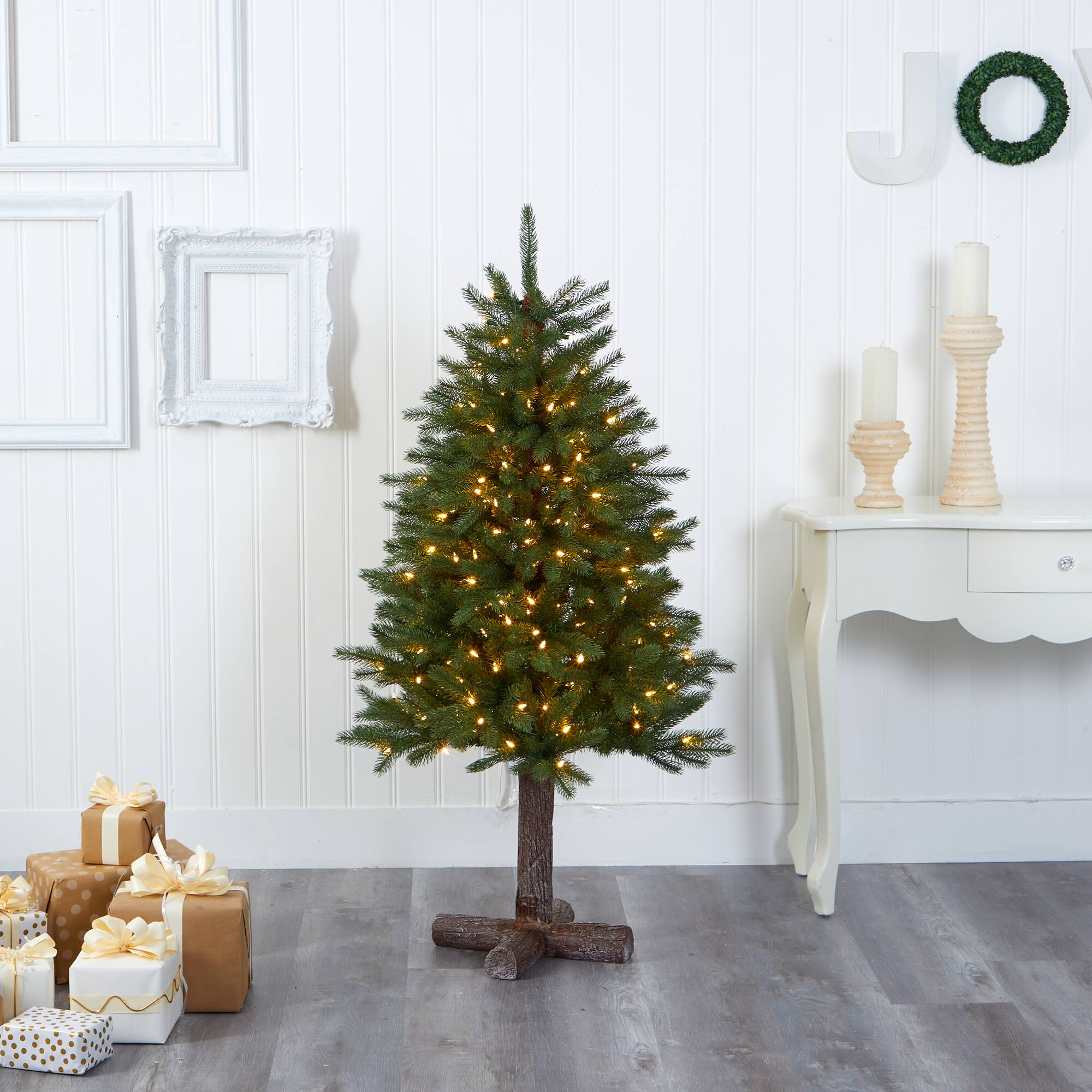 5ft. Pre-Lit Napa Valley Pine Artificial Christmas Tree with Warm White LED Lights on a Faux Wood Stand