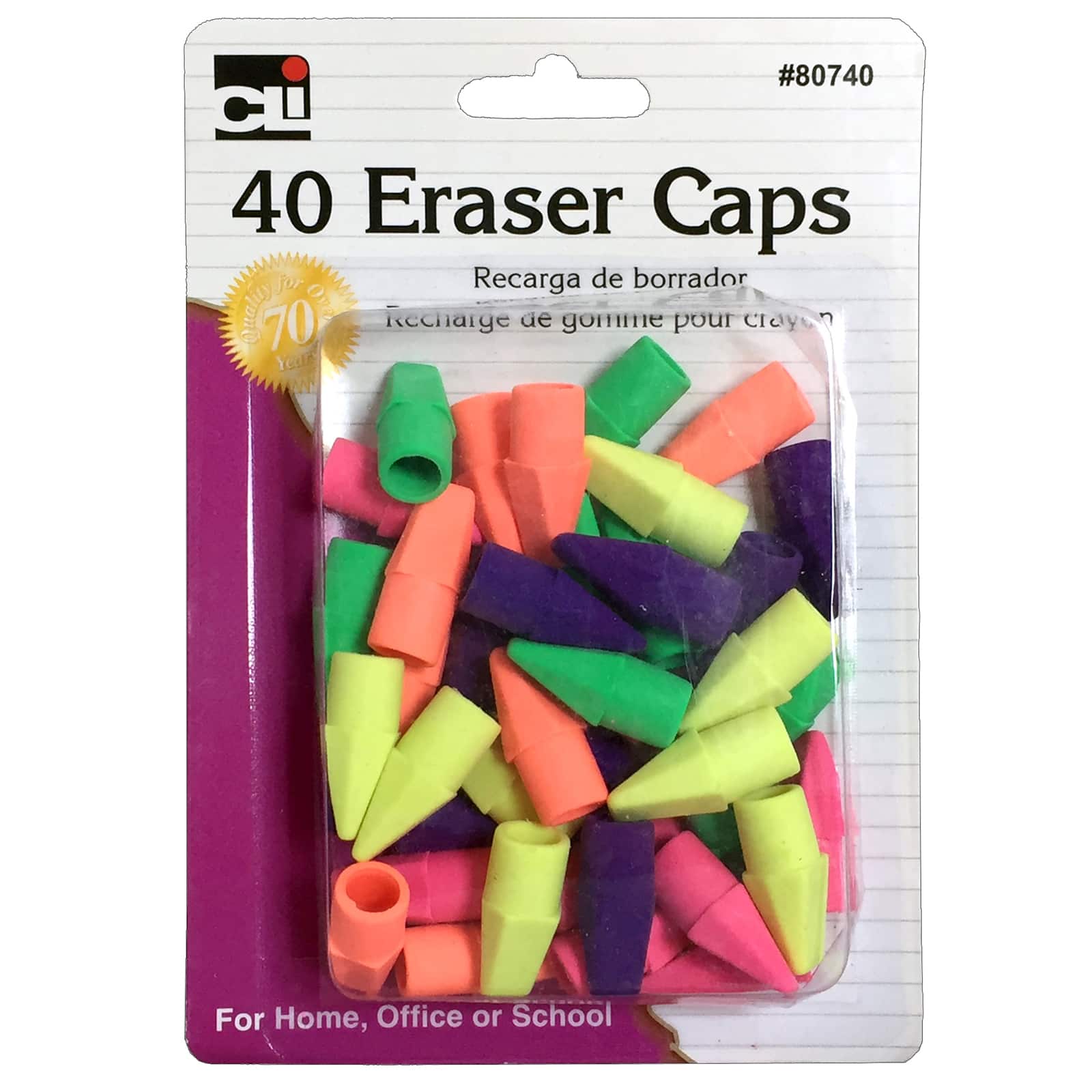 Charles Leonard Pencil Eraser Caps, 24 Packs of 40