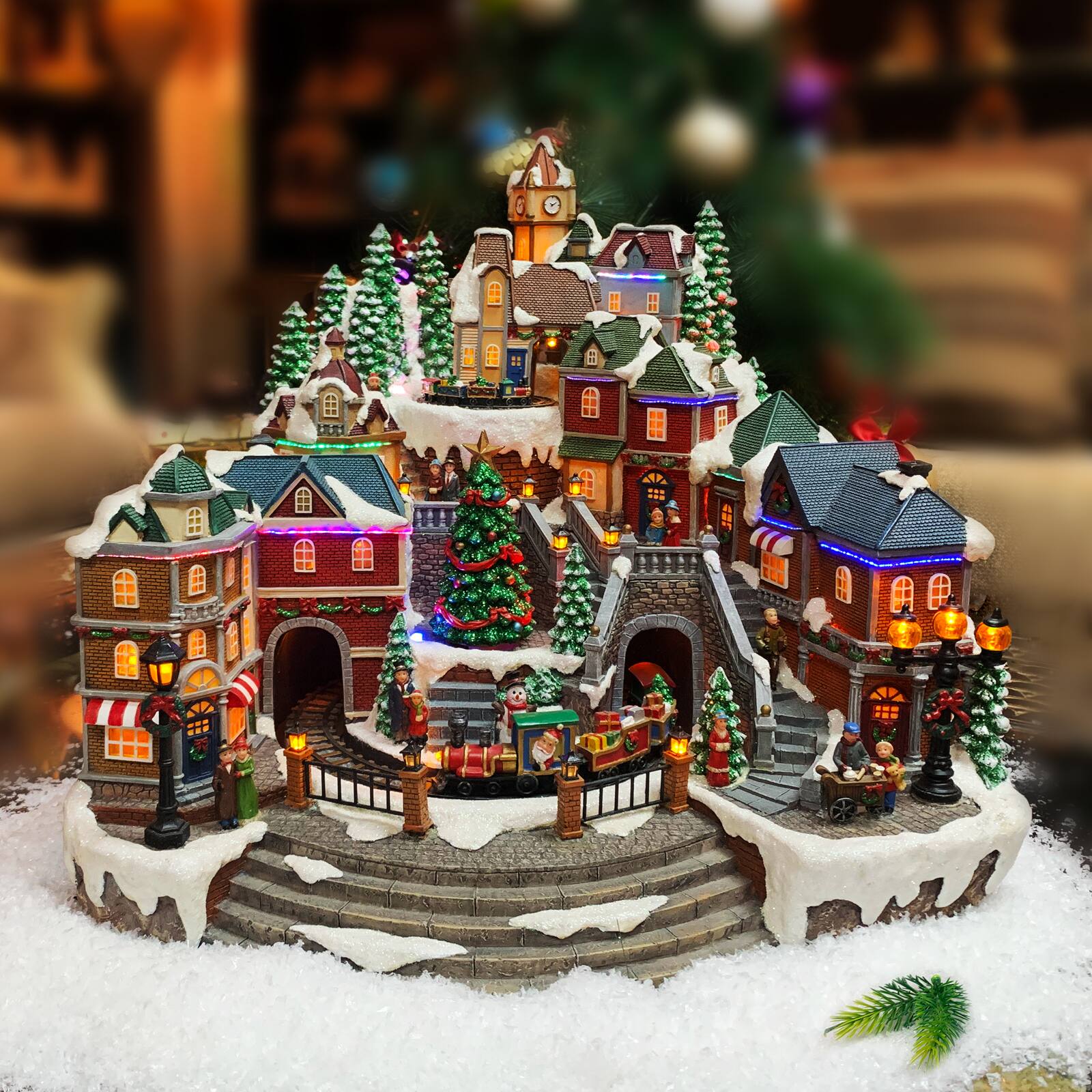 Moments in Time 14.8" Animated Tiered Village Town Centerpiece Décor