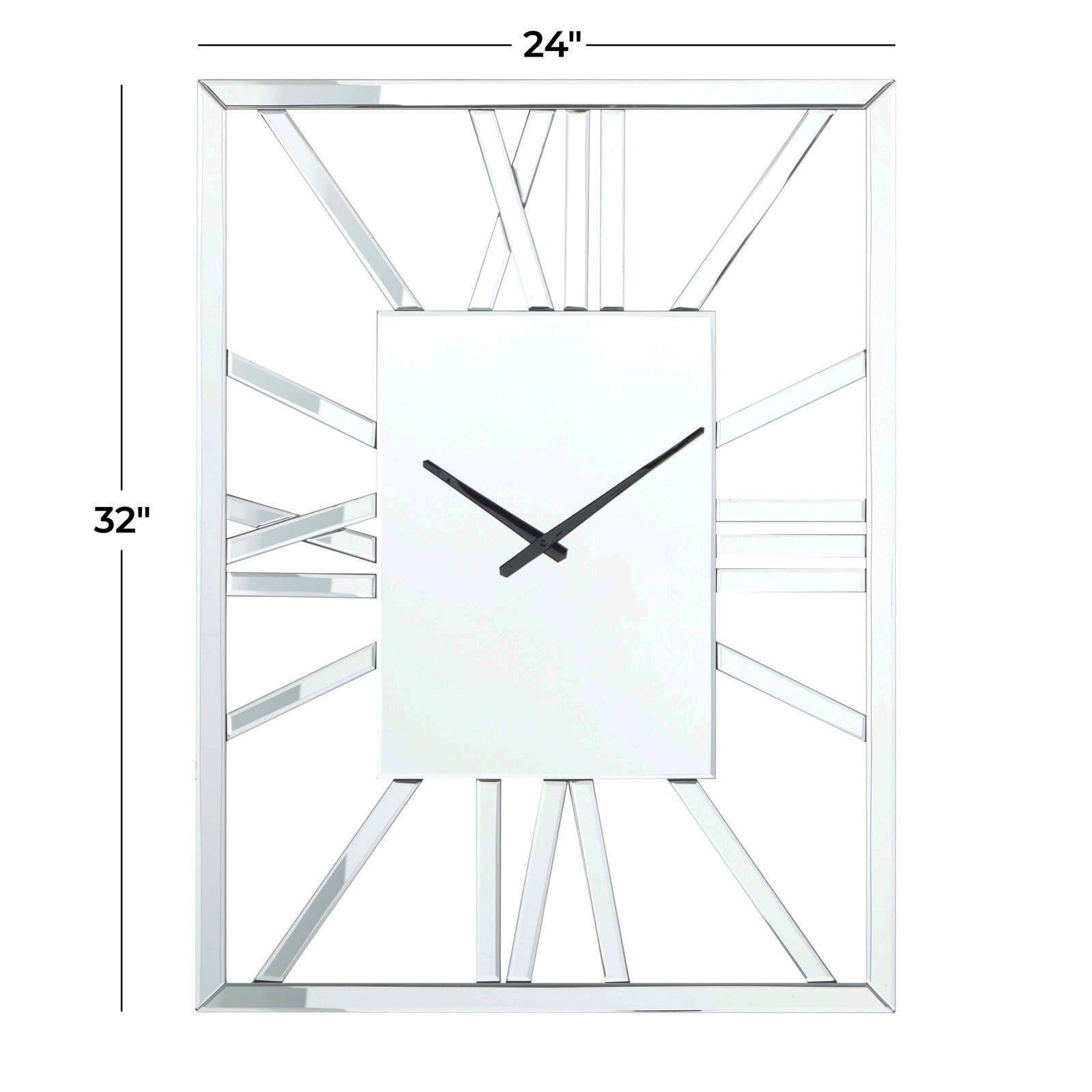 Silver MDF Glam Wall Clock, 32" x 2" x 24"