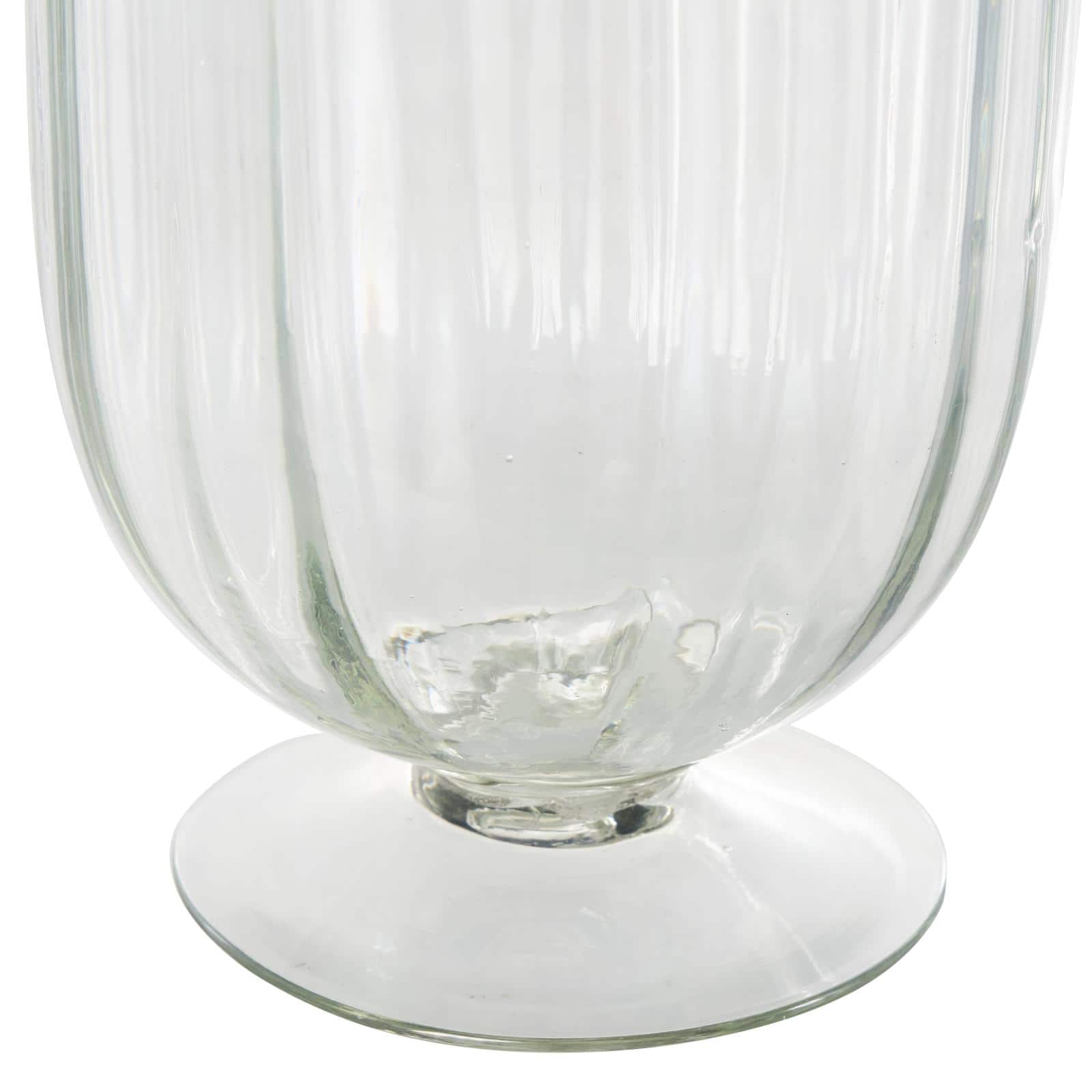 Clear Glass Ribbed Fluted Decorative Candle Holder with Elevated Base