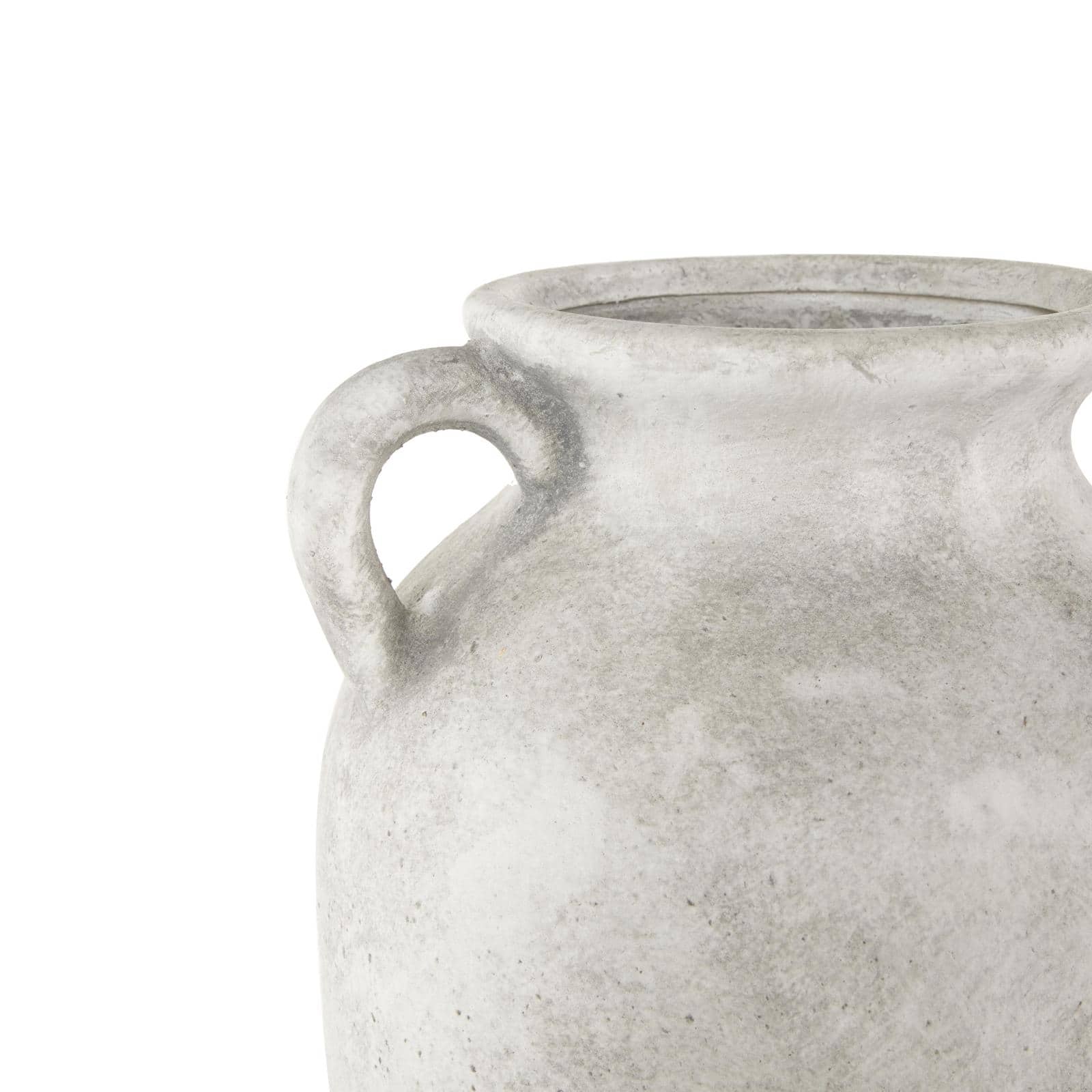 20" White Antique Style Textured Ceramic Vase with Handles
