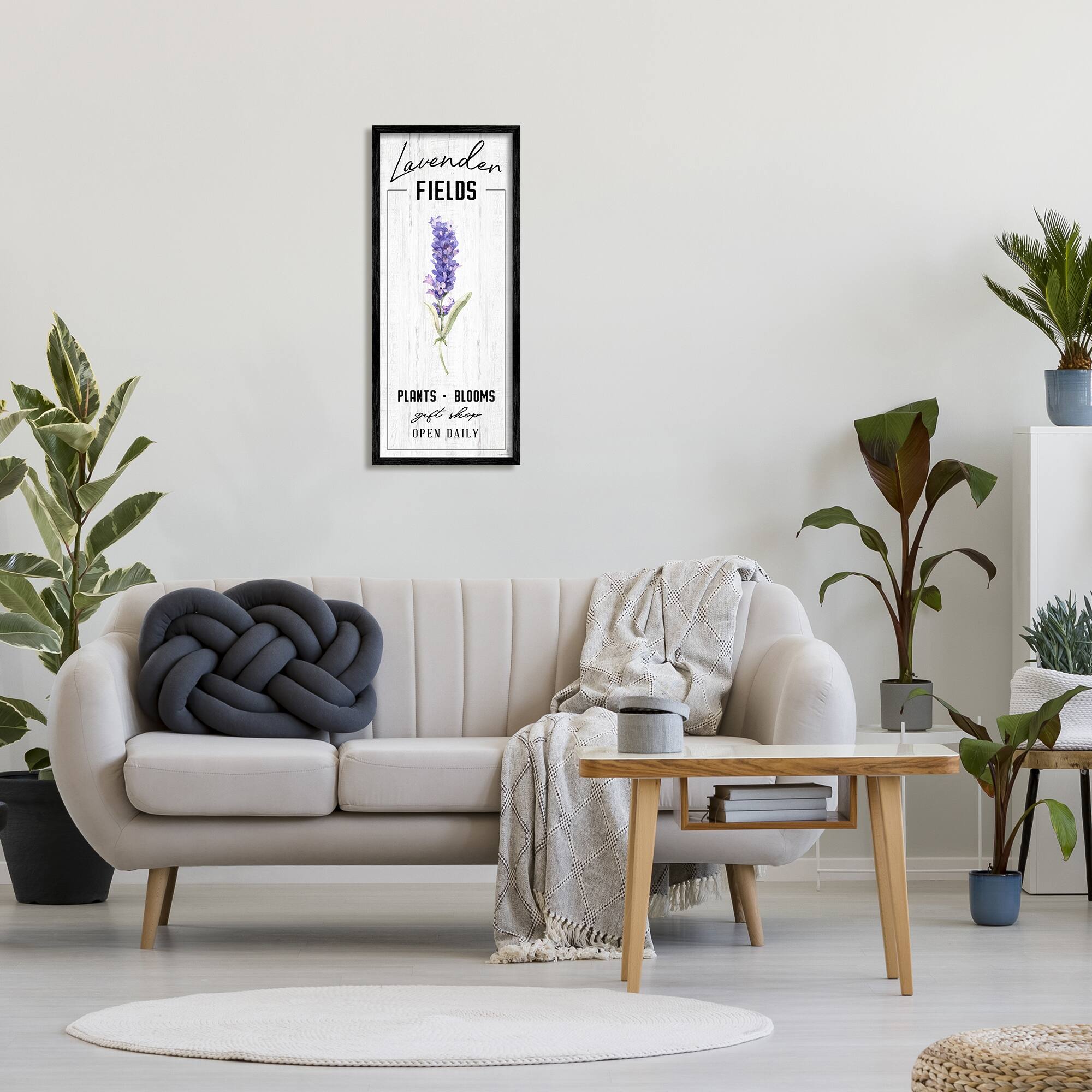 Stupell Industries Lavender Fields Purple Farm Florals Gift Shop Sign in Black Frame Wall Art