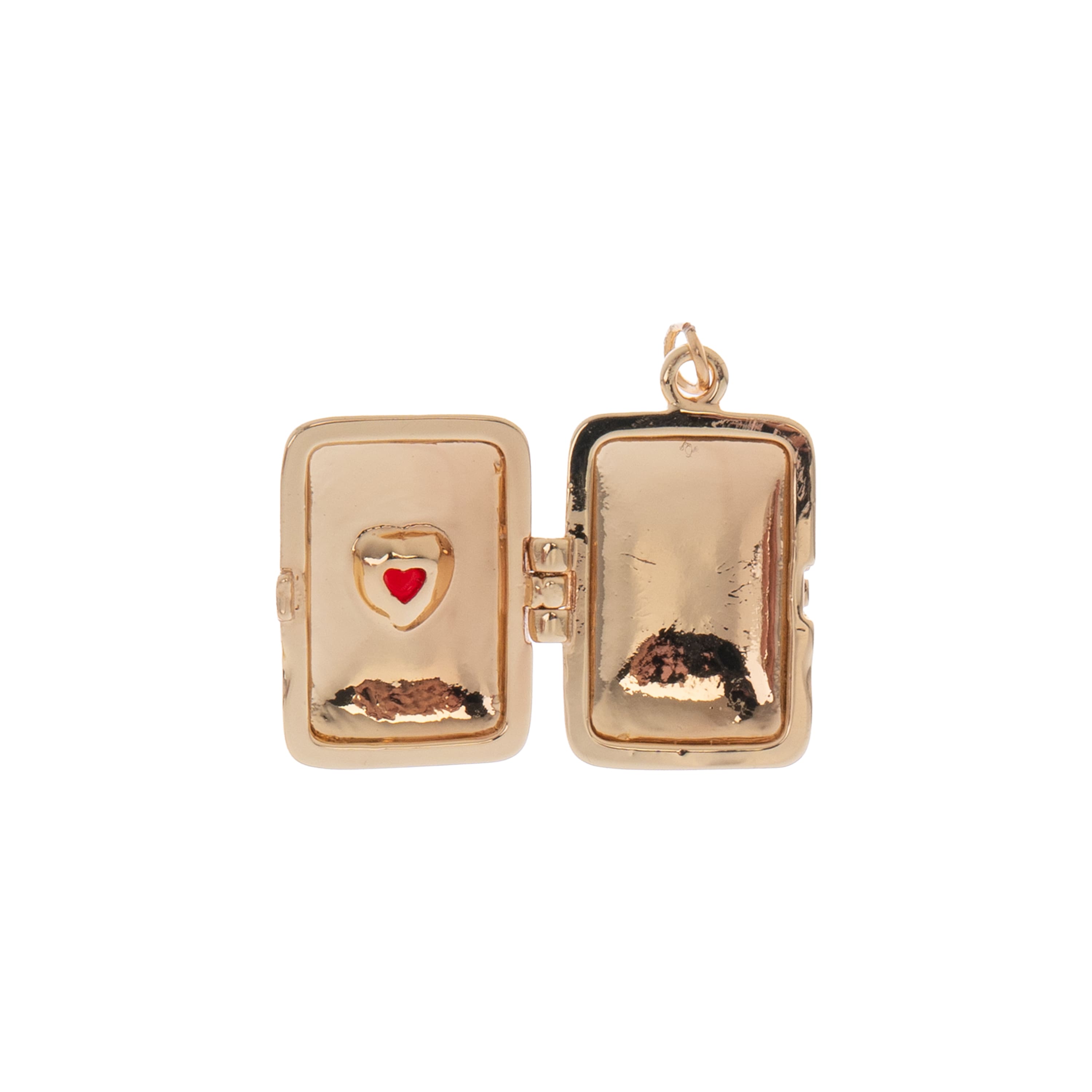 Gold & Red Heart Gem Brass Rectangular Locket by Bead Landing™