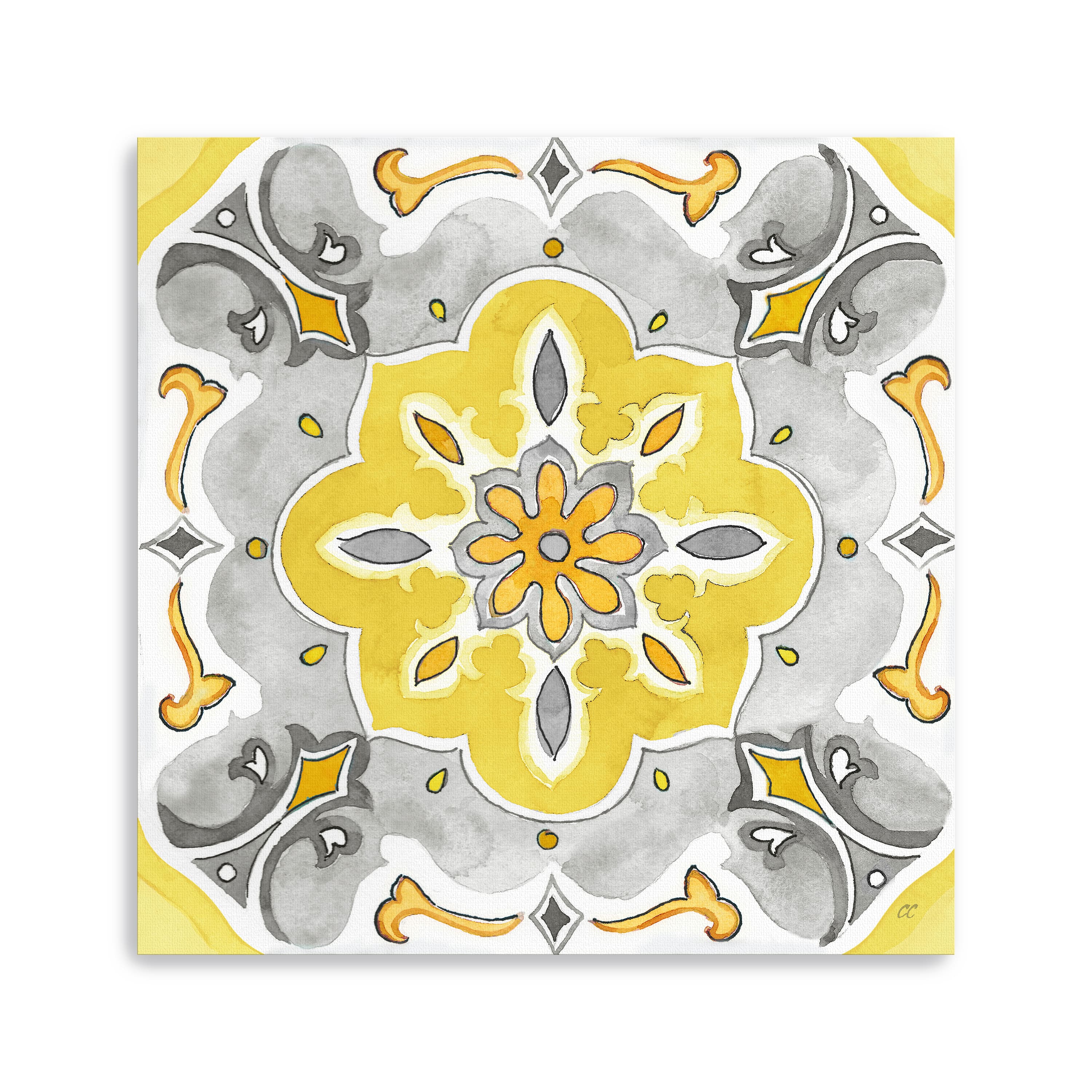Jewel Medallion Yellow Gray III Canvas Giclee