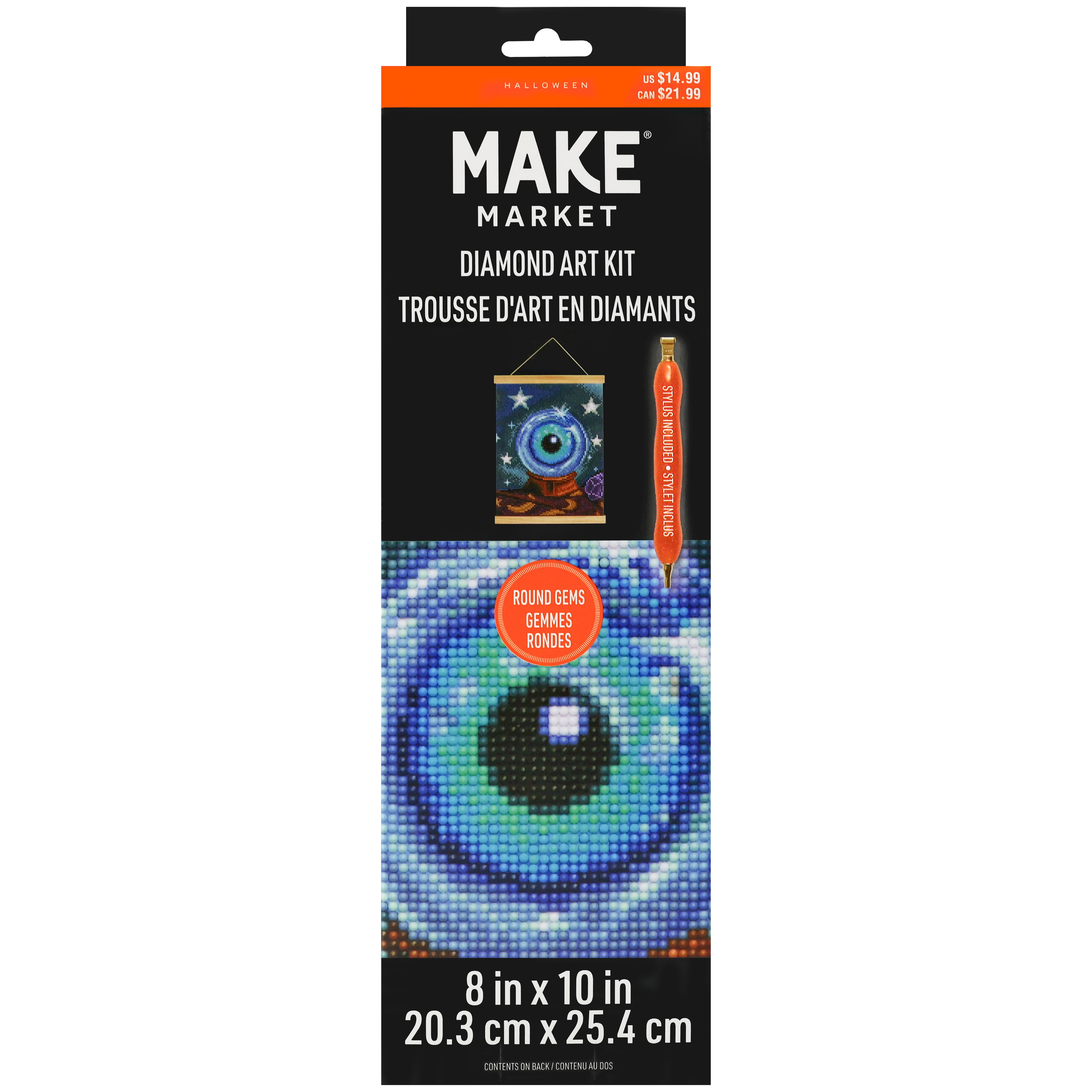 8" x 10" Crystal Ball with Blue Eyeball Diamond Art Kit with Magnetic Wood Frame by Make Market®