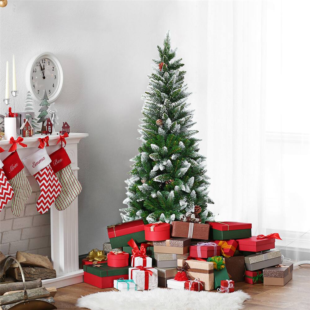 Costway 5ft. Unlit Snow Flocked with Pine Cones Pencil Artificial Christmas Tree