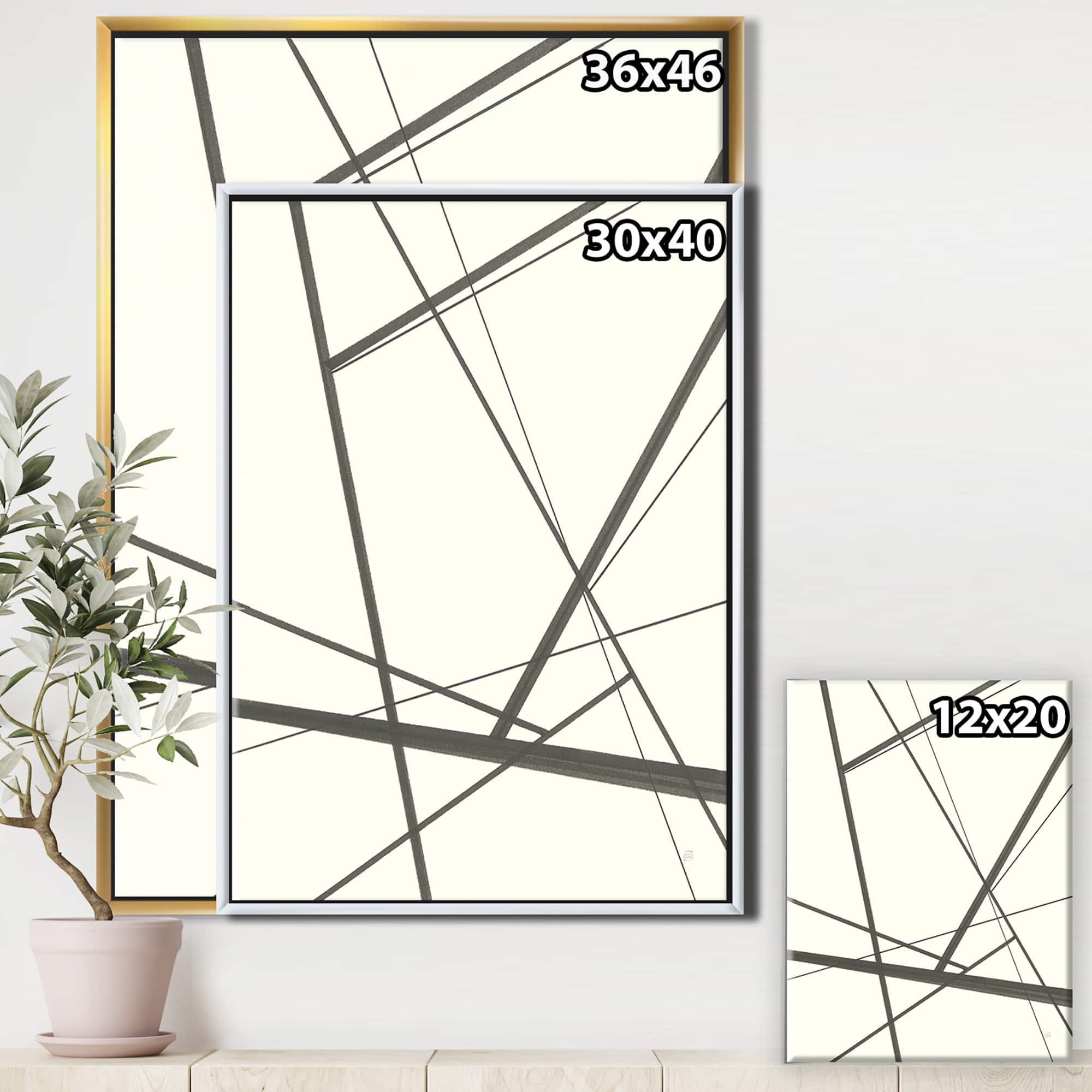 Designart - minimalist black and white IV - Transitional Canvas in Gold Frame