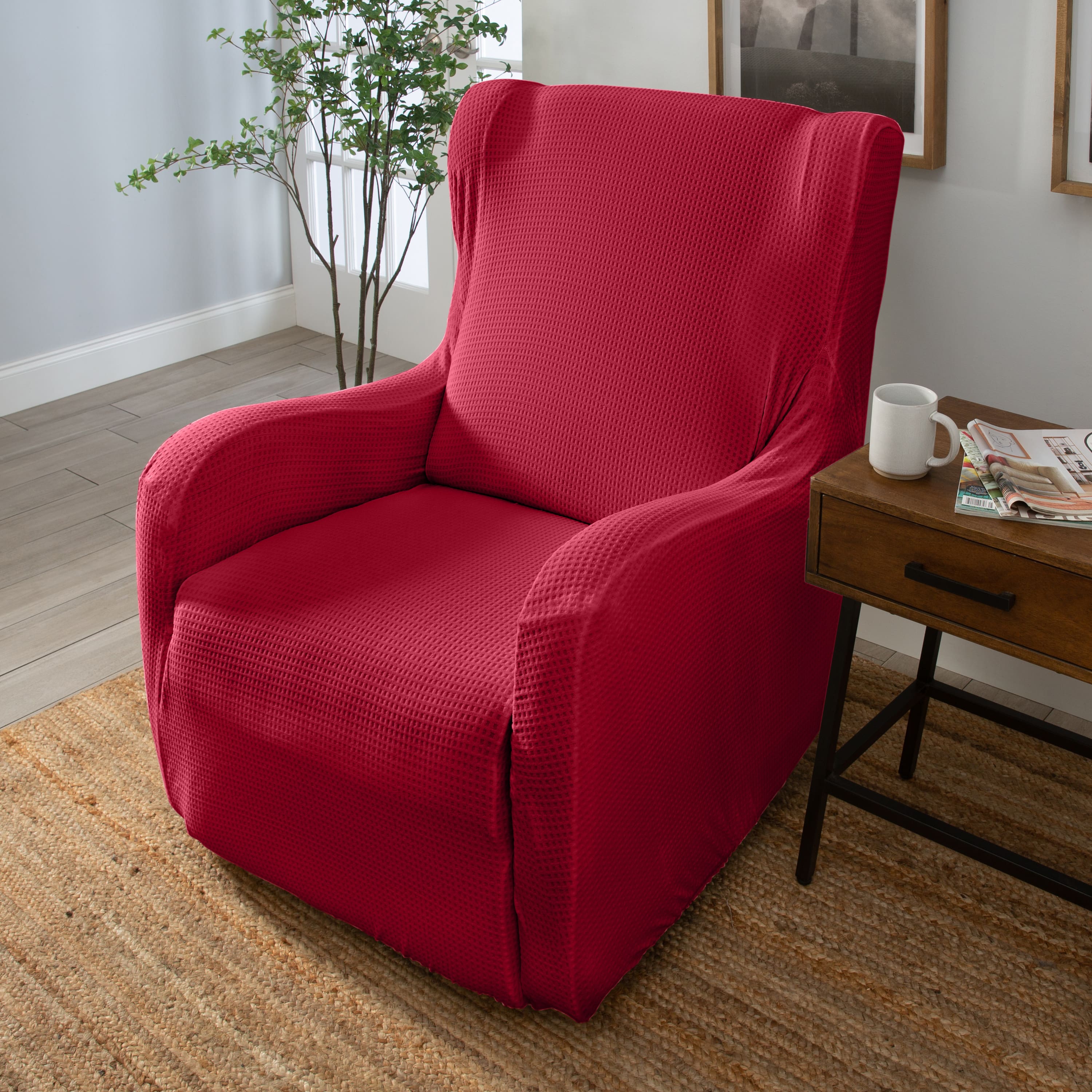 Home Details Waffle Design Chair Recliner Stretch Fit Slipcover