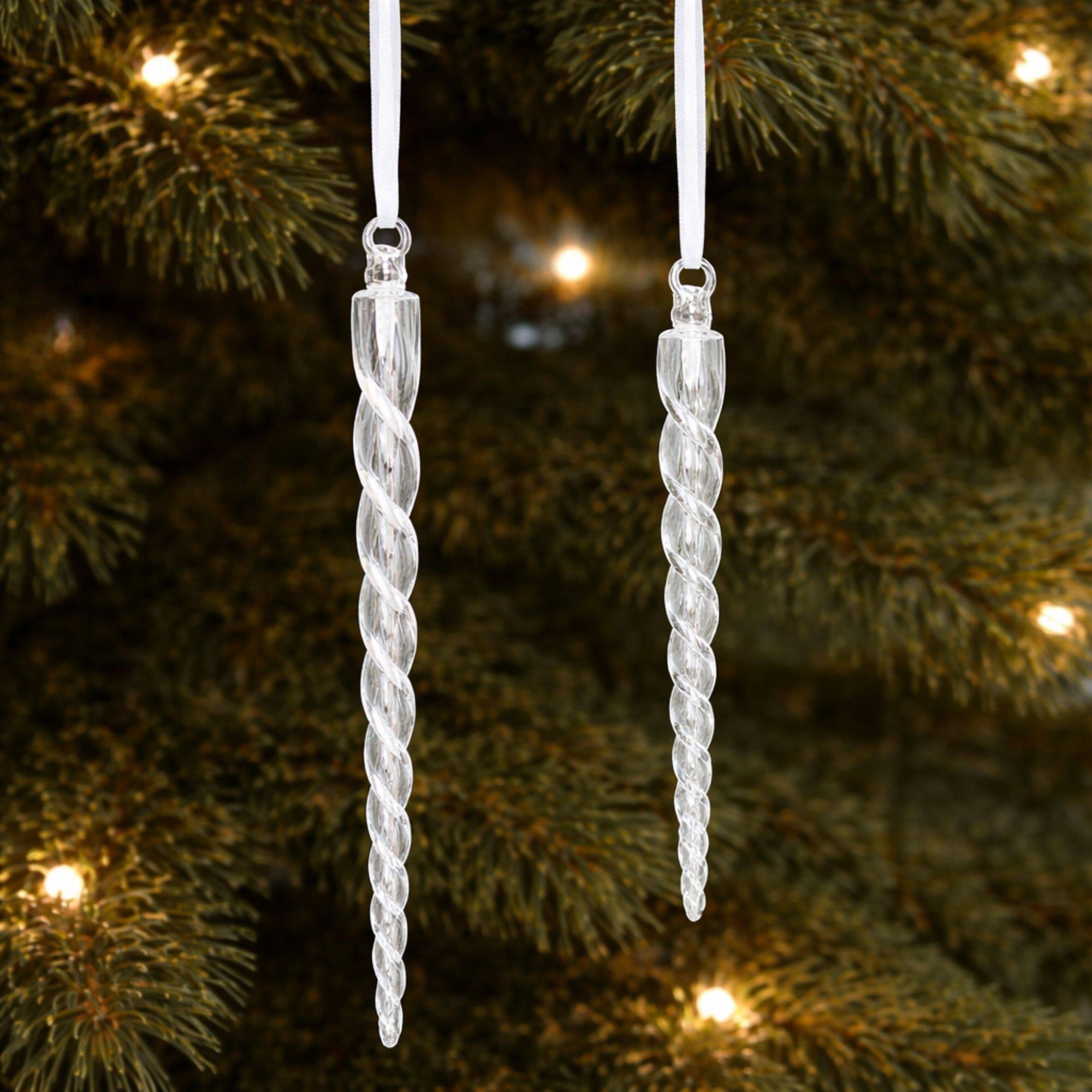 Melrose Clear Glass Icicle Ornaments Set