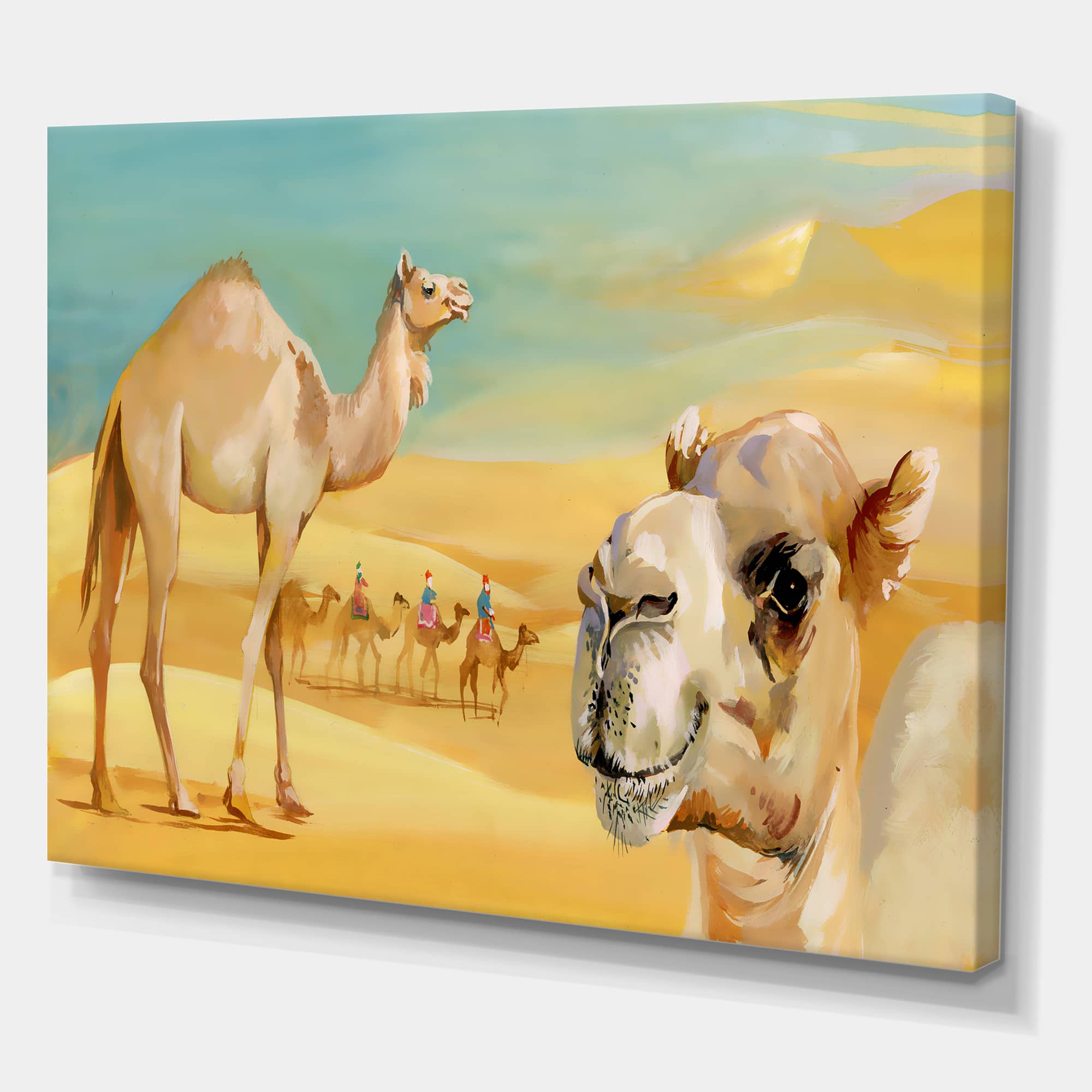 Designart - Camels In The Desert - Farmhouse Canvas Wall Art Print