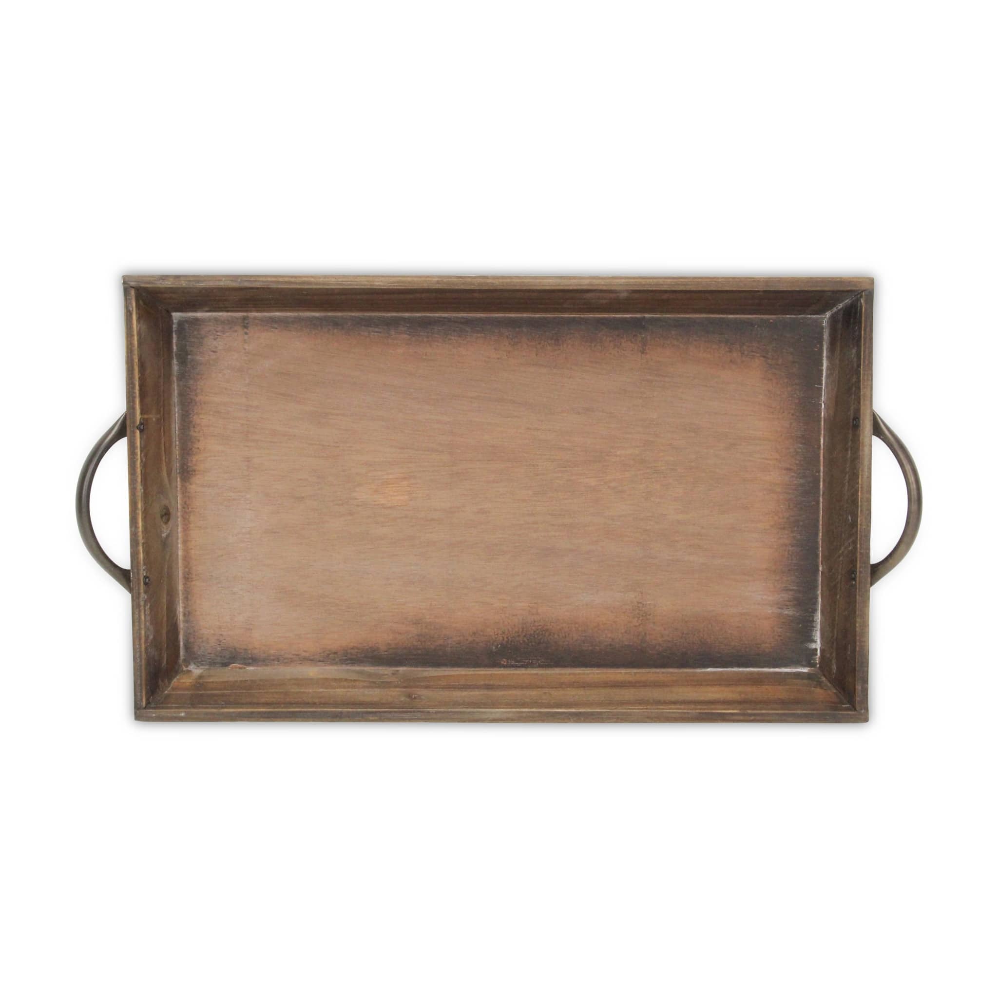HomeRoots 18.5" x 12.5" Brown Wood Handmade Serving Tray with Handles
