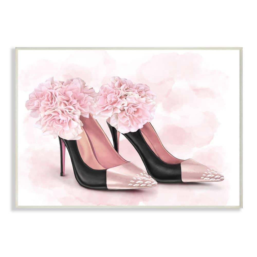Stupell Industries Fashion Heels Pink Flower Glam Design Wood Wall Plaque