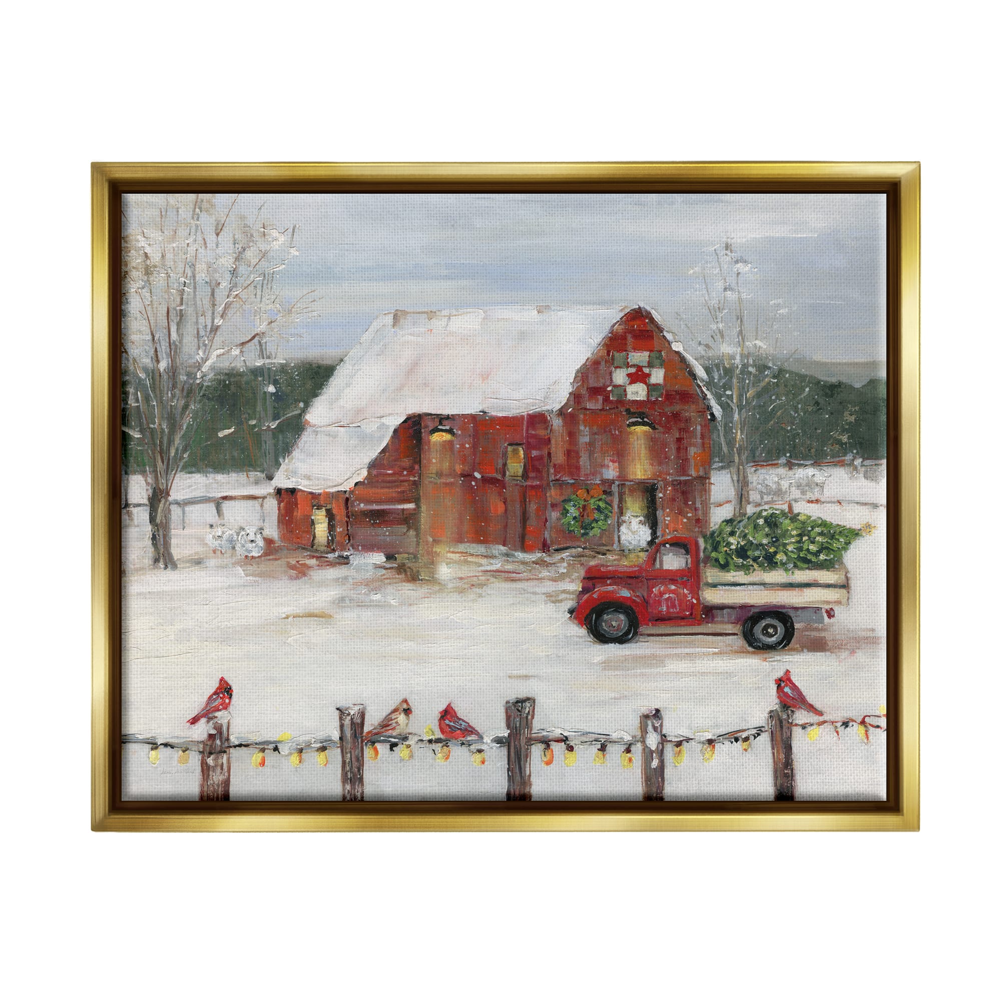 Stupell Industries Holiday Barn Winter Scene Framed Floater Canvas Wall Art
