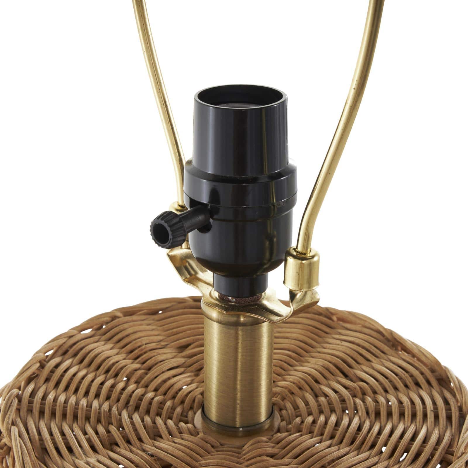 28" Bohemian Handmade Brown Rattan Textured Table Lamp with White Shade & Gold Base