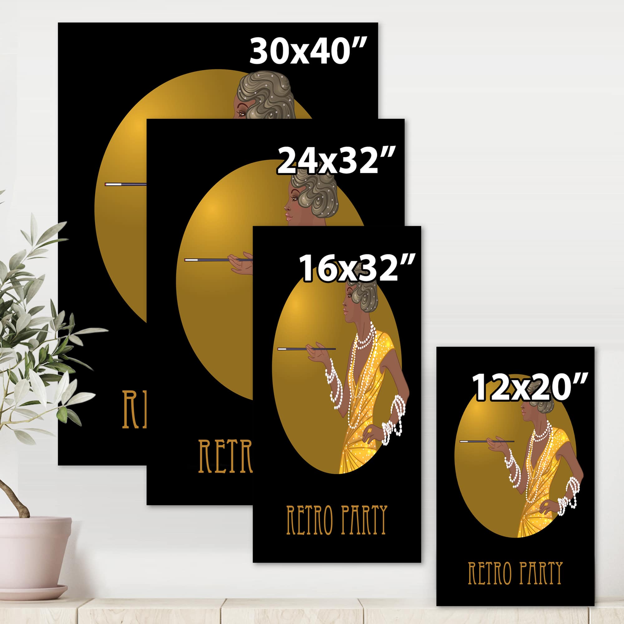 Designart - Retro Fashion Glamour African American Woman - Modern Canvas Wall Art Print