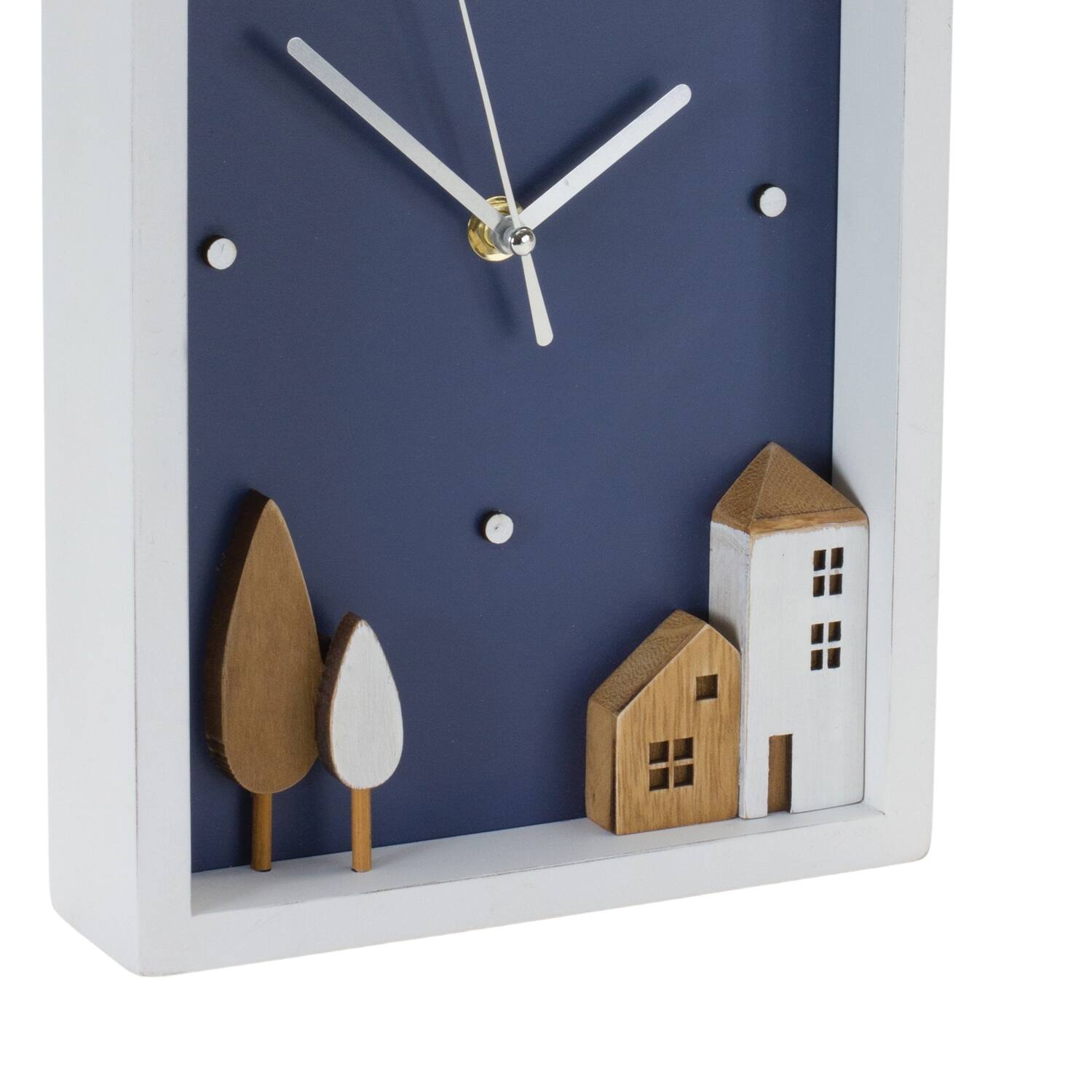 9.5" White & Blue Wood Tabletop Clock, 1pc.