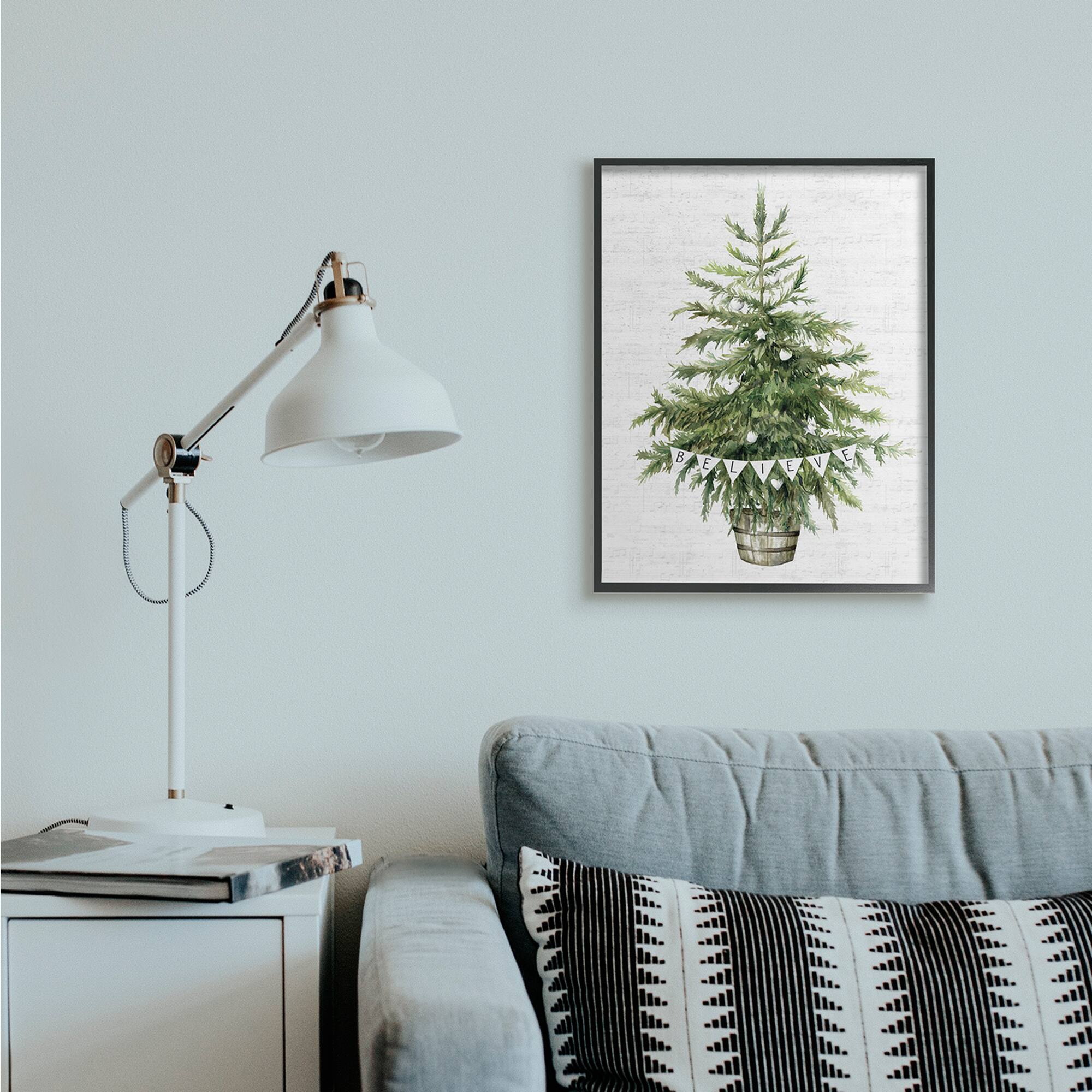 Stupell Industries Holiday Green Fir Tree with Believe Phrase Framed Wall Art