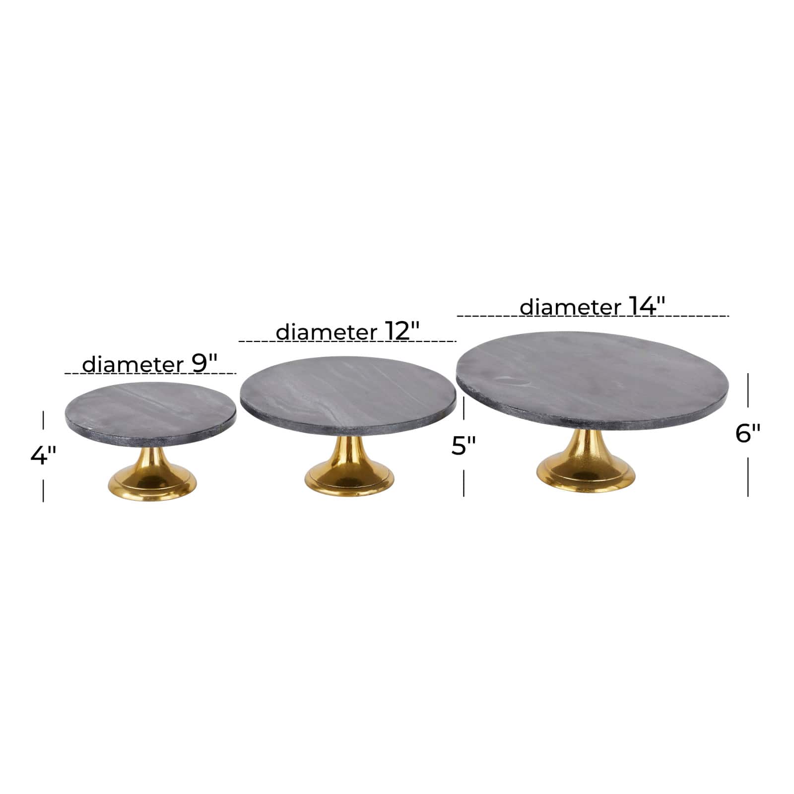 Set of 3 Black Aluminum Natural Cake Stand, 6" x 12" x 12"
