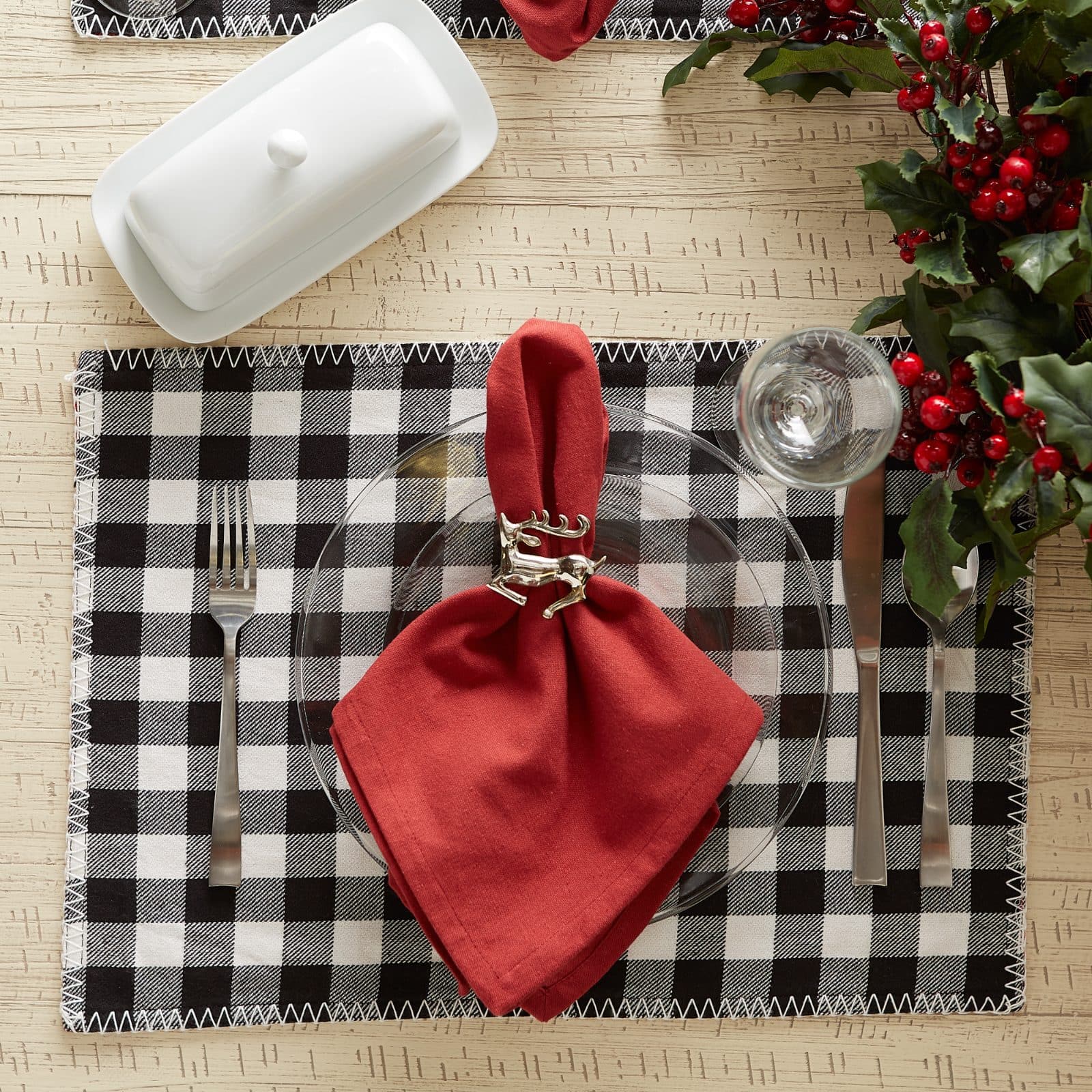 DII® Buffalo Check with Embroidery Placemat Set, 6ct.