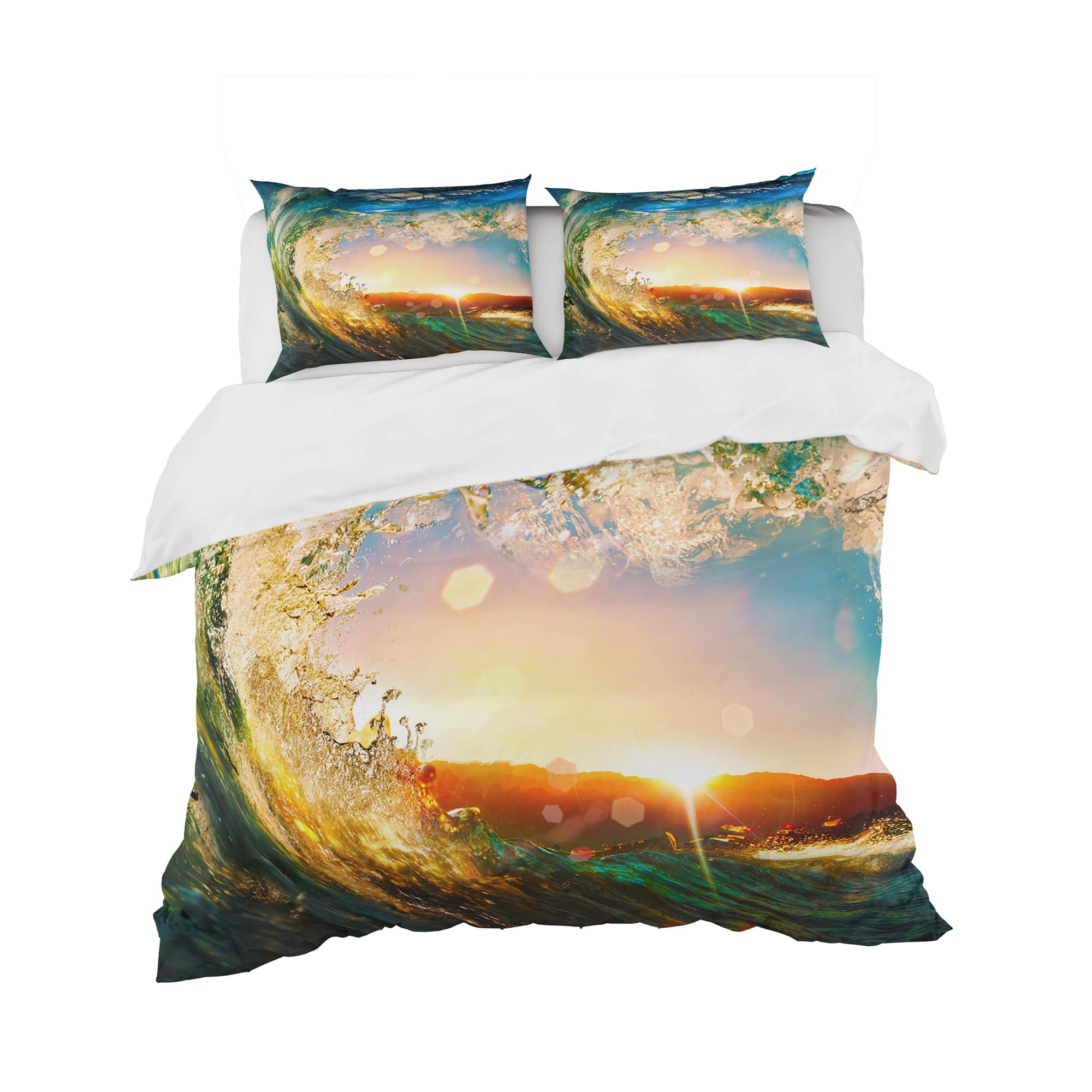Designart 'Colored Ocean Waves Falling Down' Coastal Bedding Set - Duvet Cover & Shams