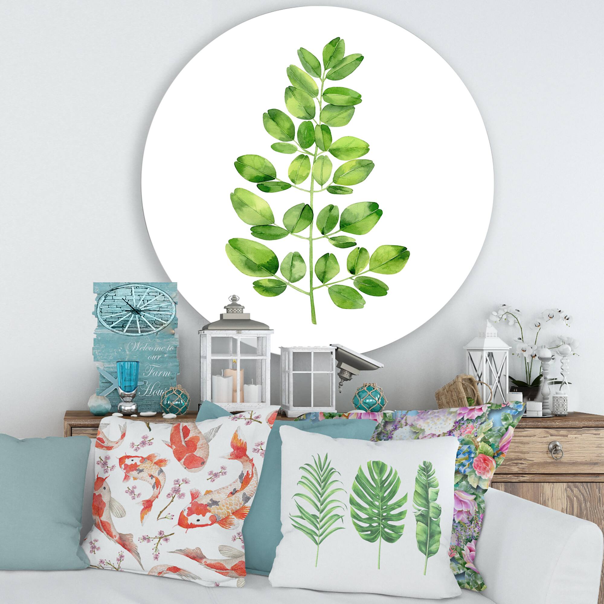 Designart - Moringa Branch Tropical Tree Foliage - Farmhouse Metal Circle Wall Art