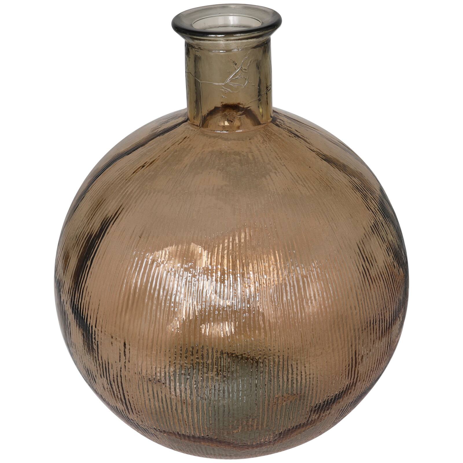17" Brown Ribbed Spanish Bottle Recycled Glass Vase
