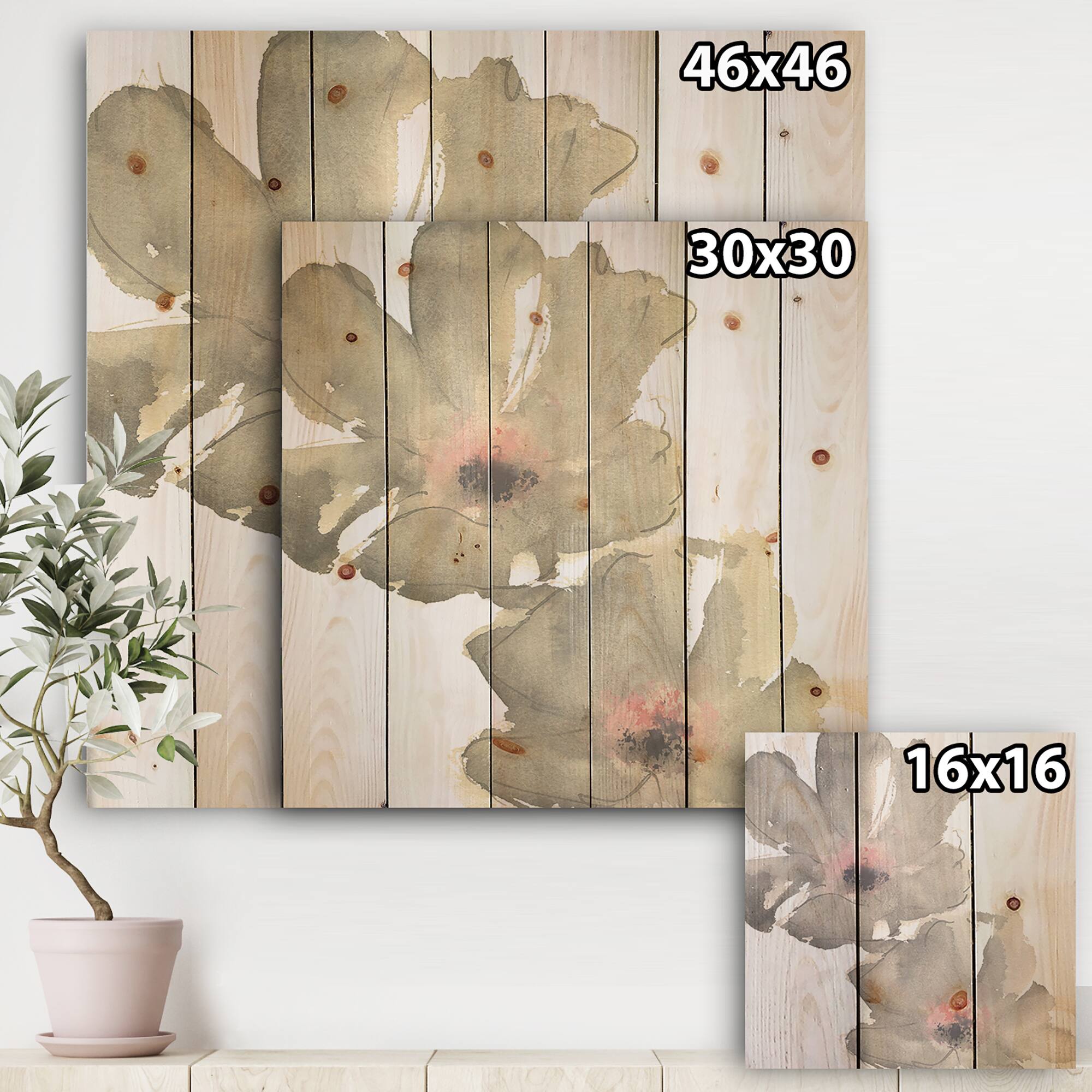 Designart - Shabby Gray Blush Cosmo II - Shabby Chic Print on Natural Pine Wood