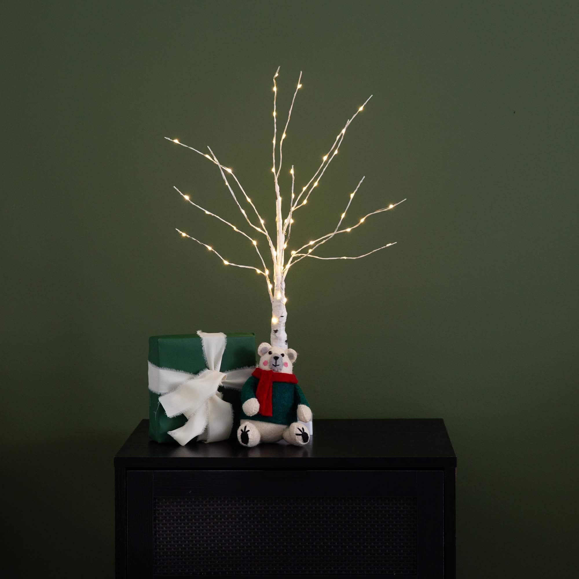 2ft. Pre-Lit White Birch Artificial Christmas Tree, Warm White LED Lights