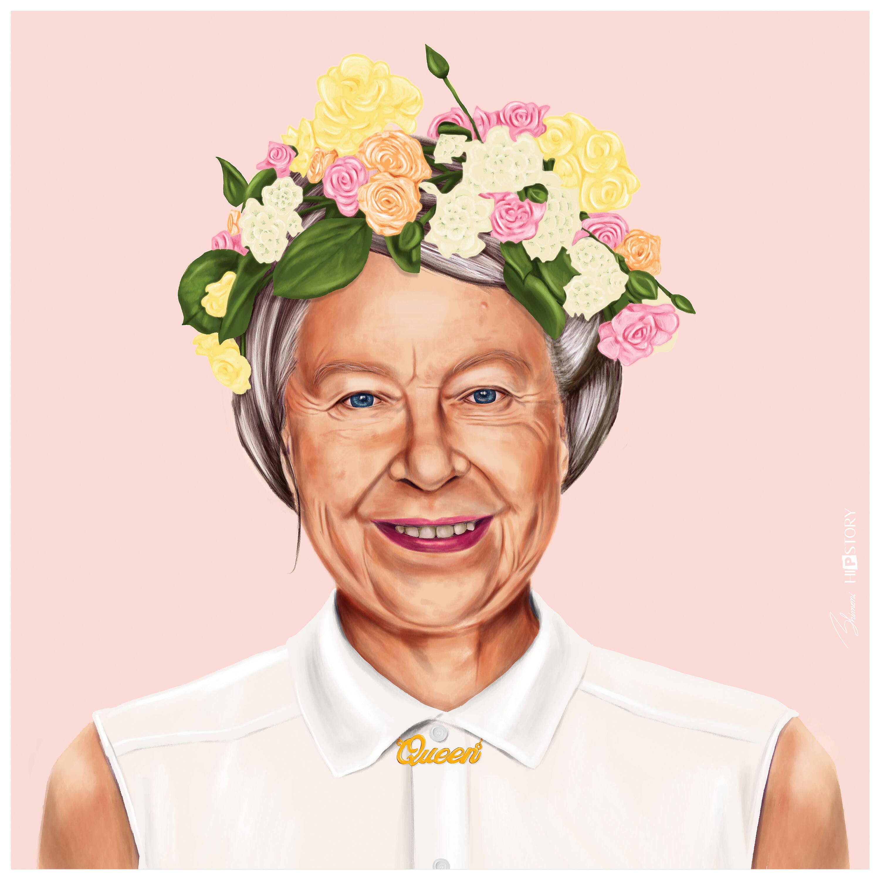 Empire Art Direct Hipstory™ 24" x 24" Hip Queen Elizabeth II Frameless Printed Tempered Glass Wall Art