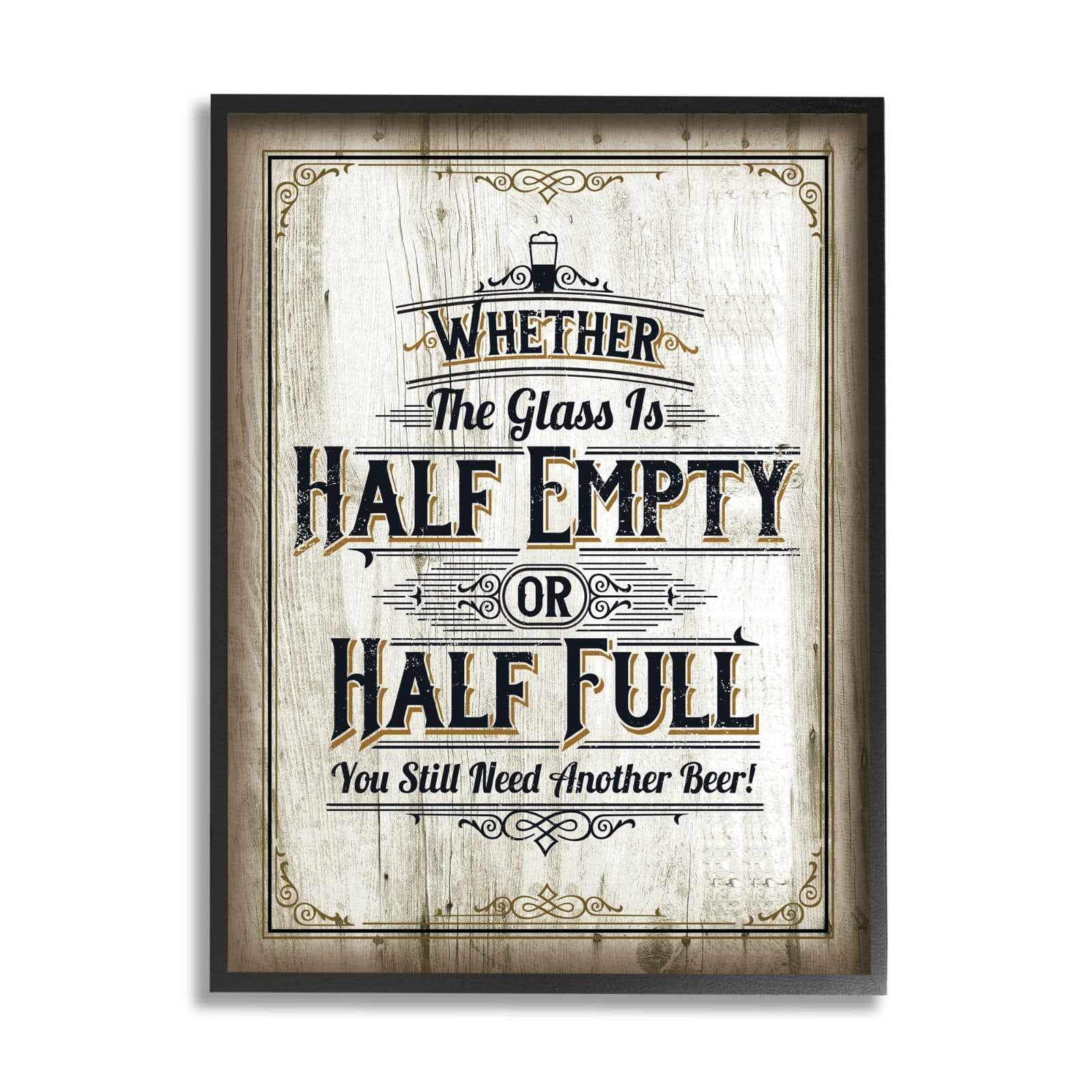 Stupell Industries Half Empty Beer Sign Bar Room Word Design Framed Wall Art