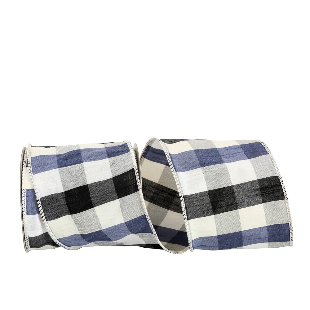 JAM Paper 4" x 10yd. Black & White Checkered Dupioni Wired Edge Ribbon
