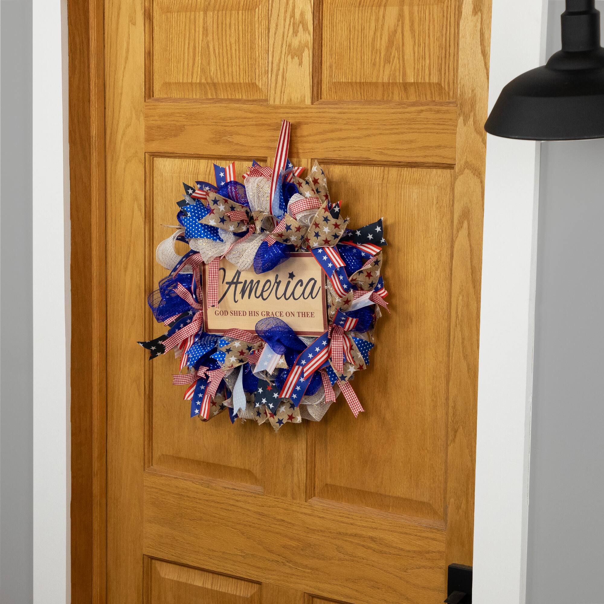 18" America God Shed His Grace on Thee Patriotic Bow Wreath