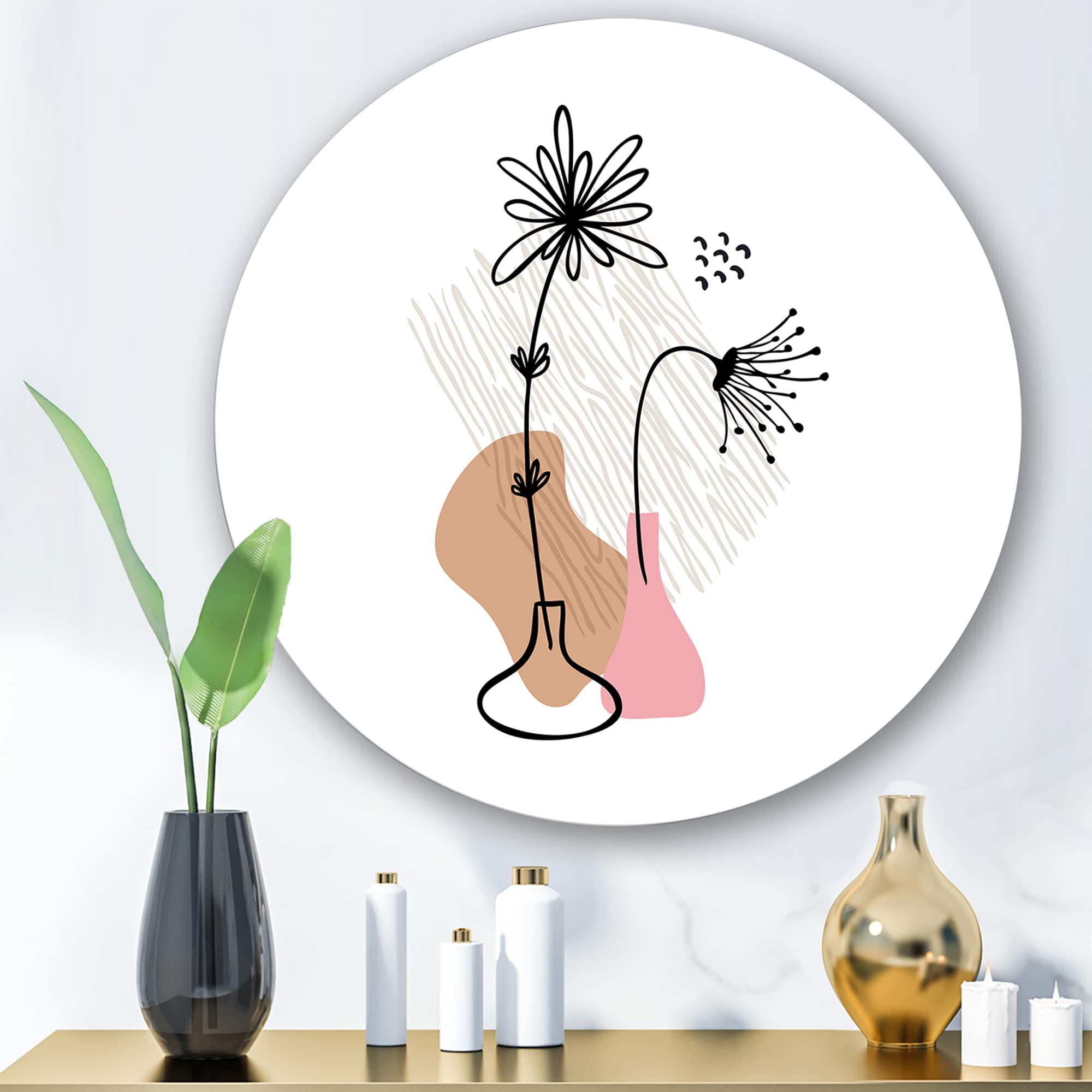 Designart - Abstract Flowers On Minimal Shapes III