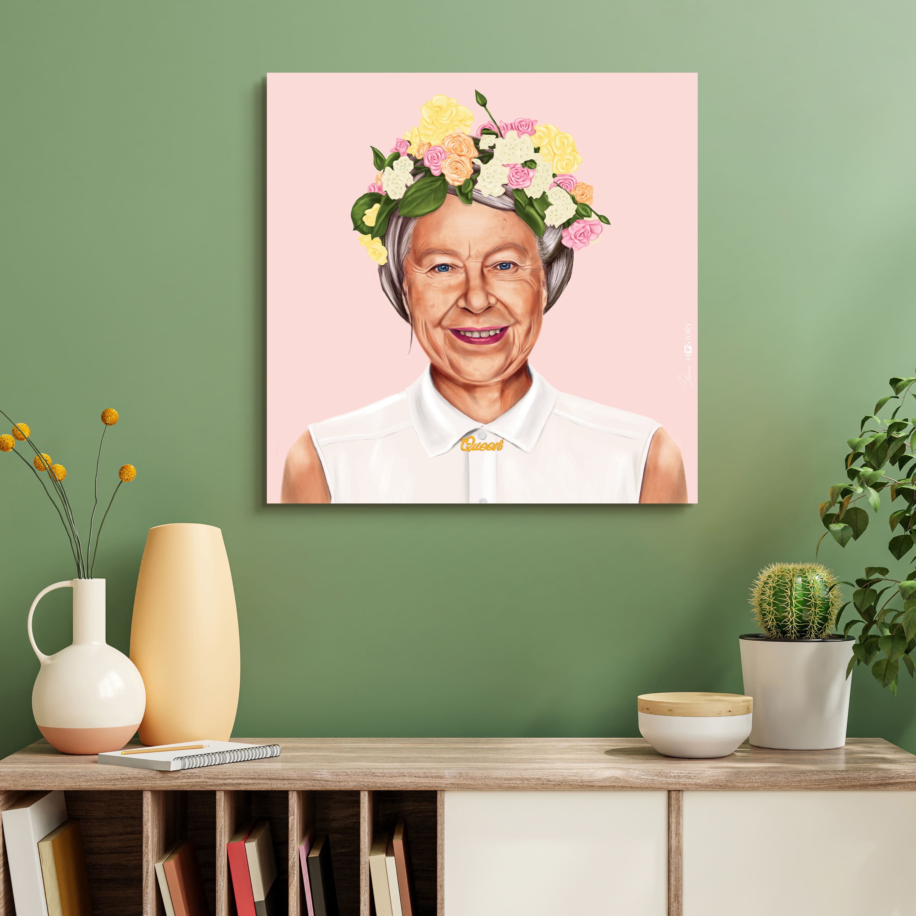 Empire Art Direct Hipstory™ 24" x 24" Hip Queen Elizabeth II Frameless Printed Tempered Glass Wall Art