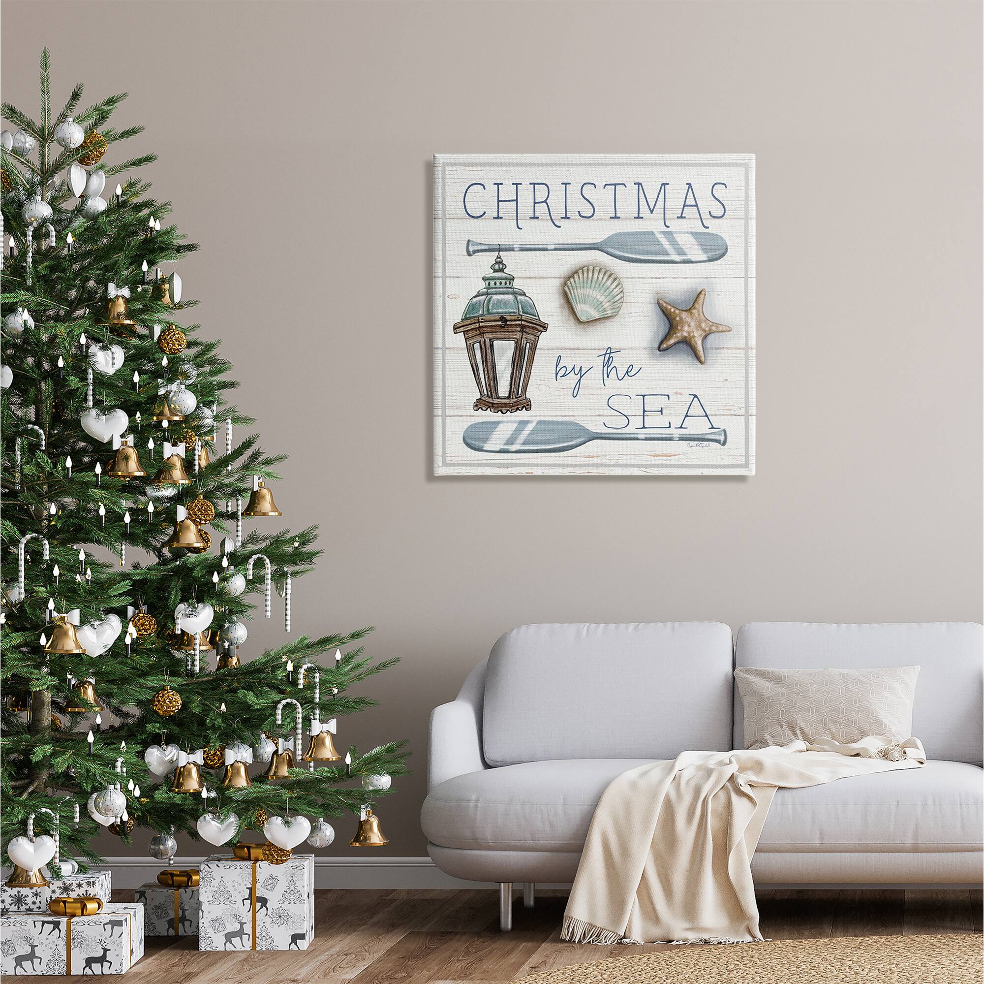Stupell Industries Christmas By The Sea Phrase Canvas Wall Art