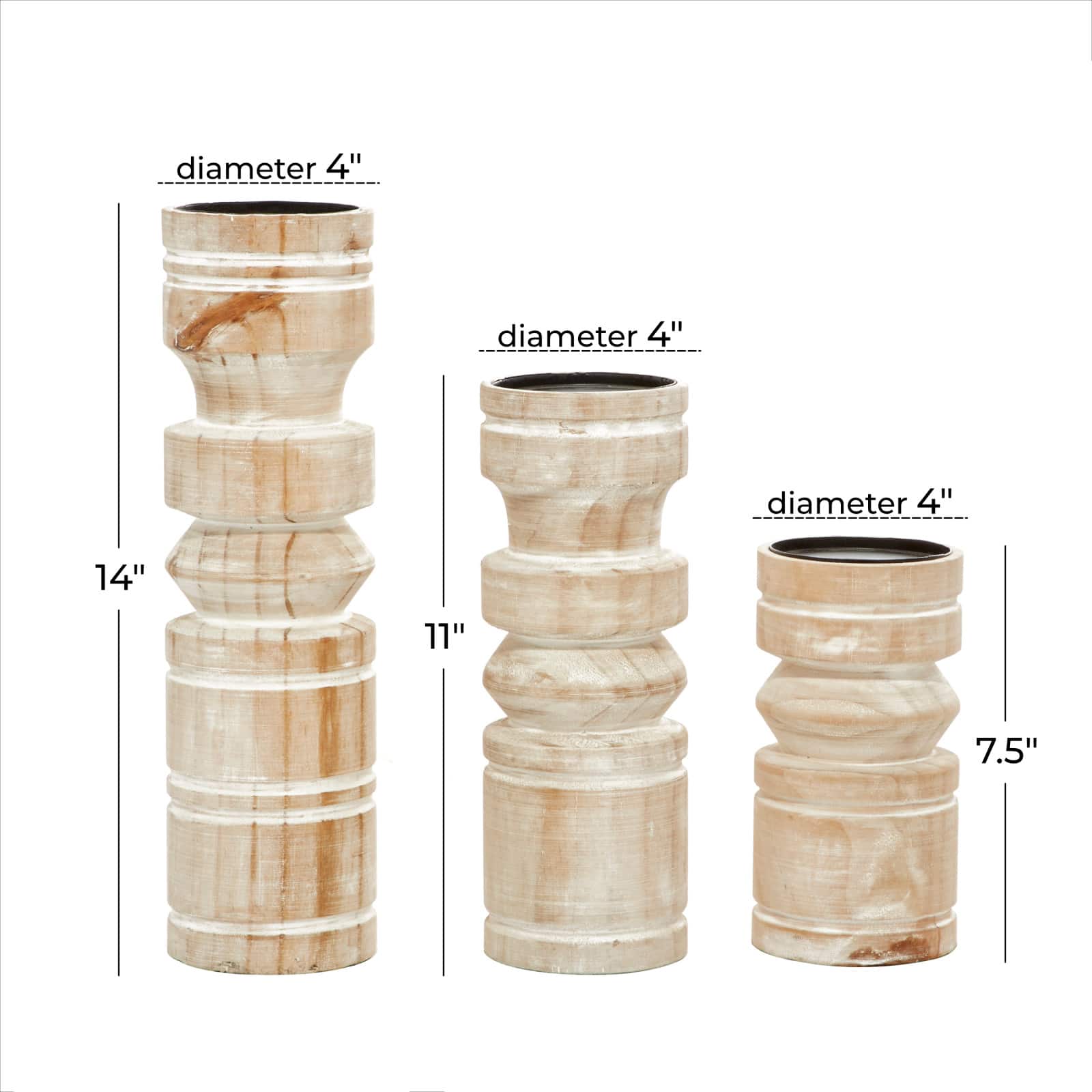 Brown Wood Natural Candle Holder Set