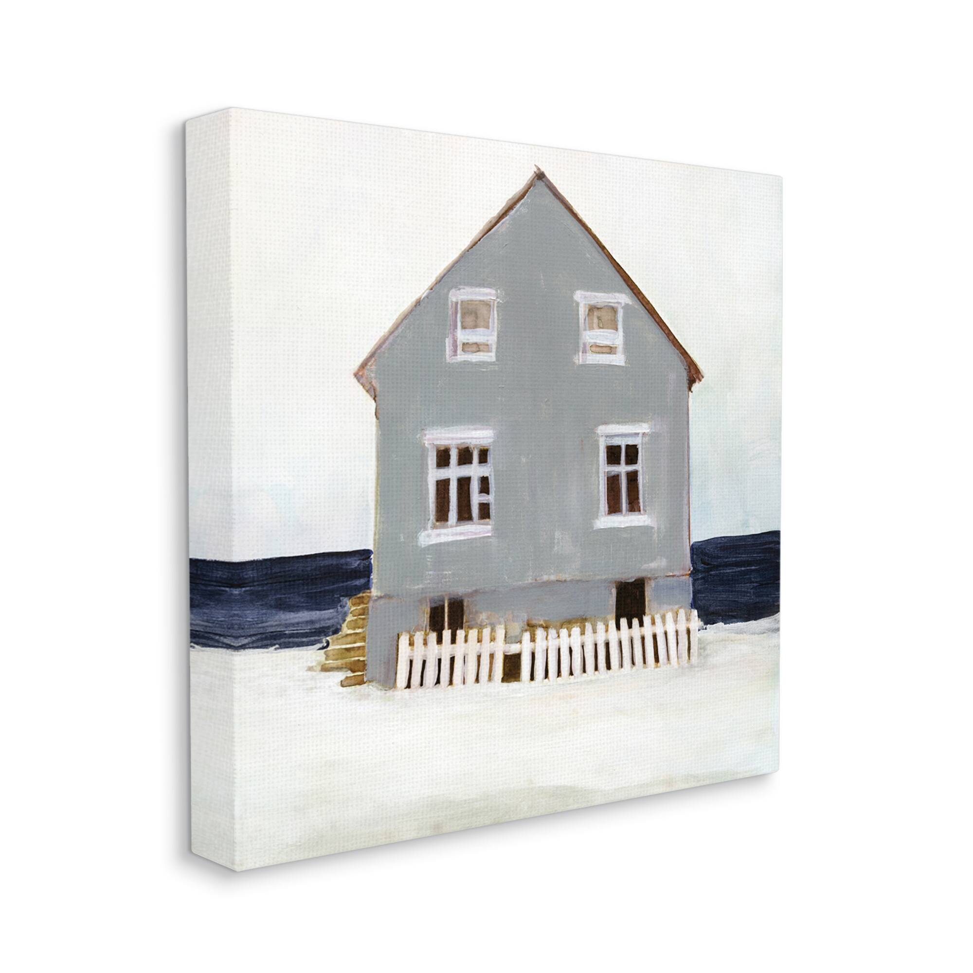 Stupell Industries Winter Beach House Landscape Cool Coast Line Canvas Wall Art
