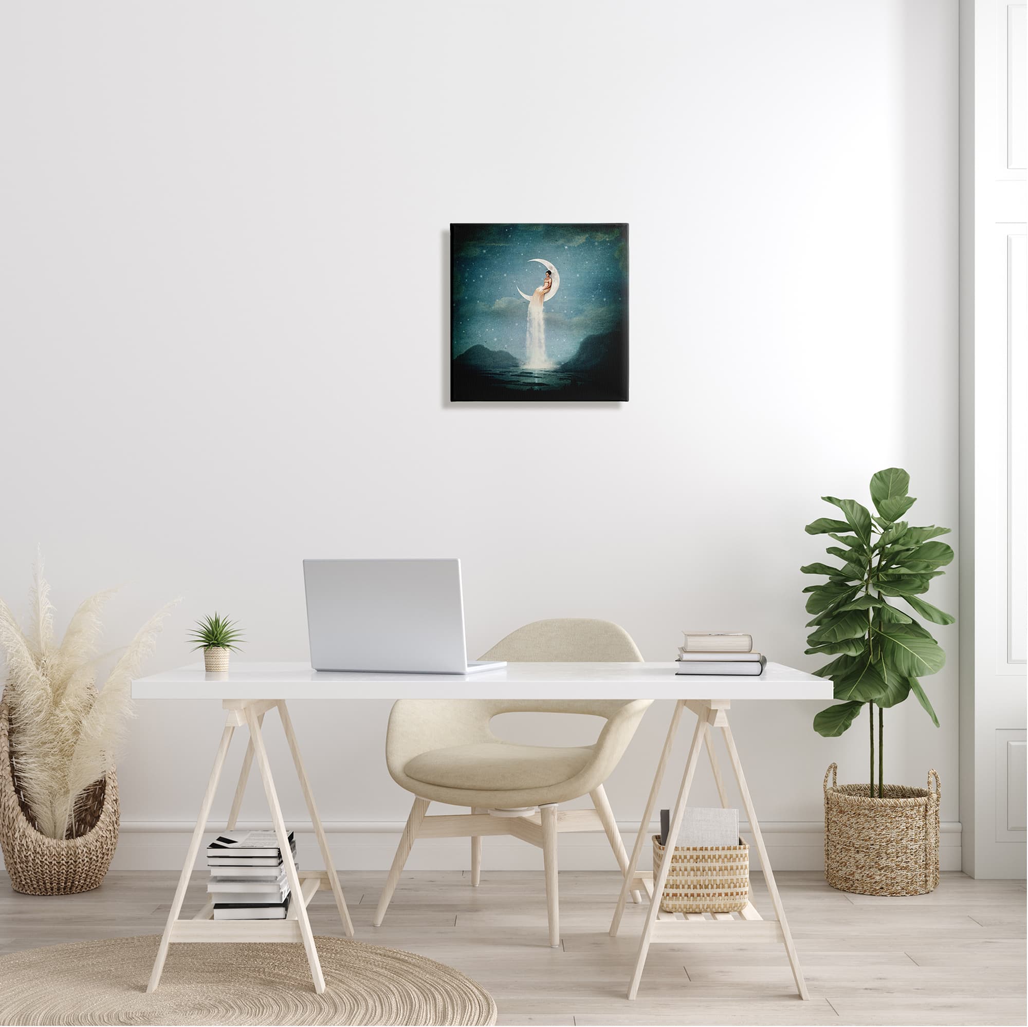 Stupell Industries Mountainous Ocean Landscape Moon Dress Waterfall Canvas Wall Art