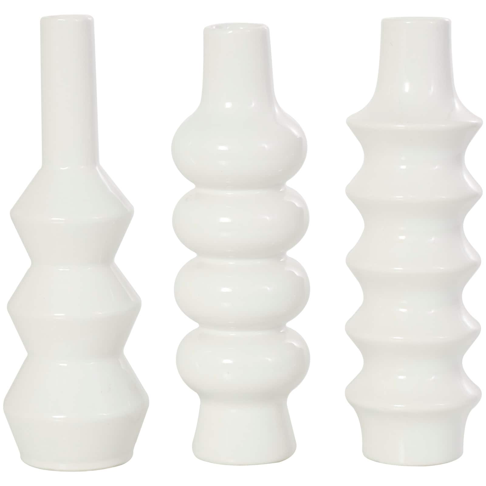 11" White Ceramic Abstract Vase Set