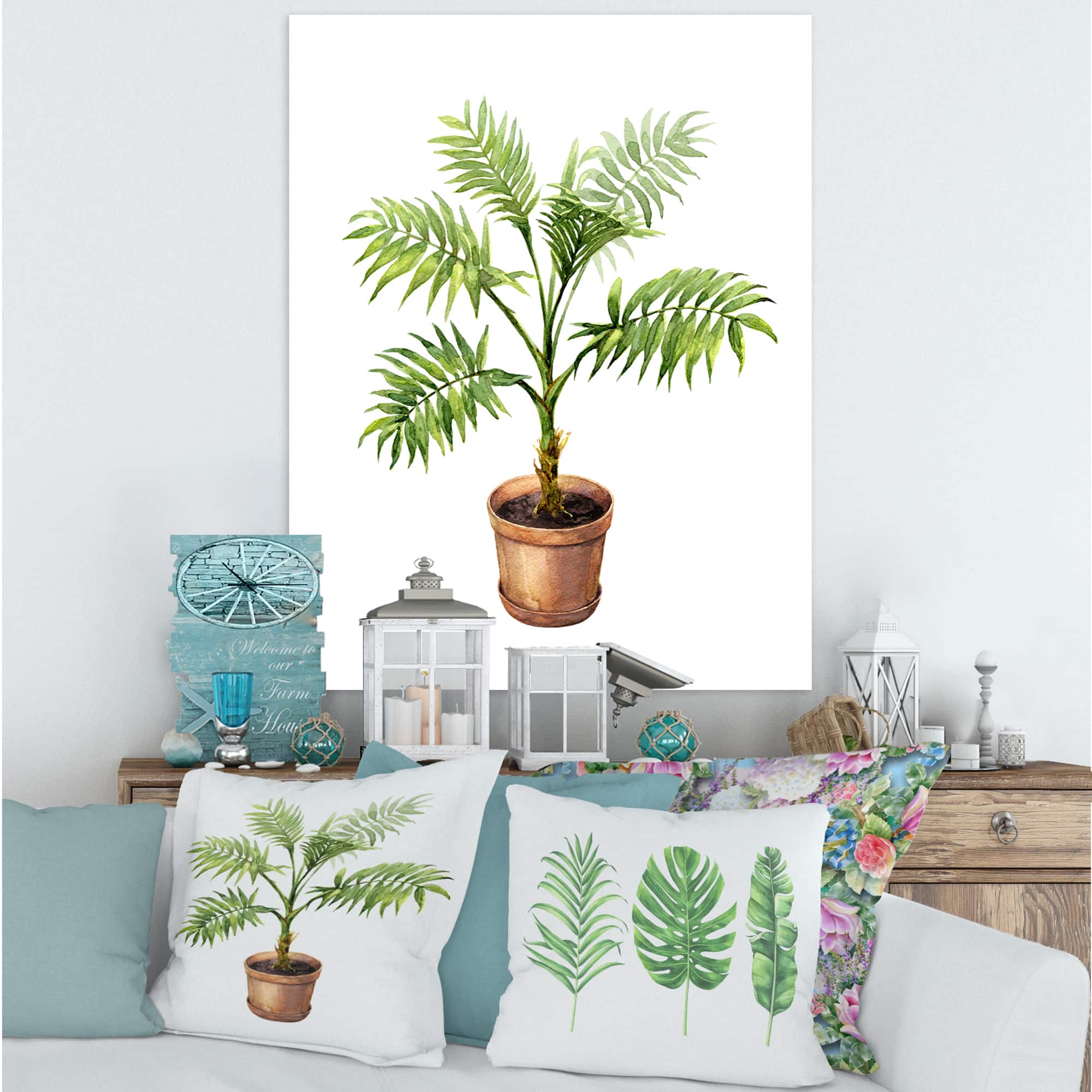 Designart - Palm In Clay Flowerpot