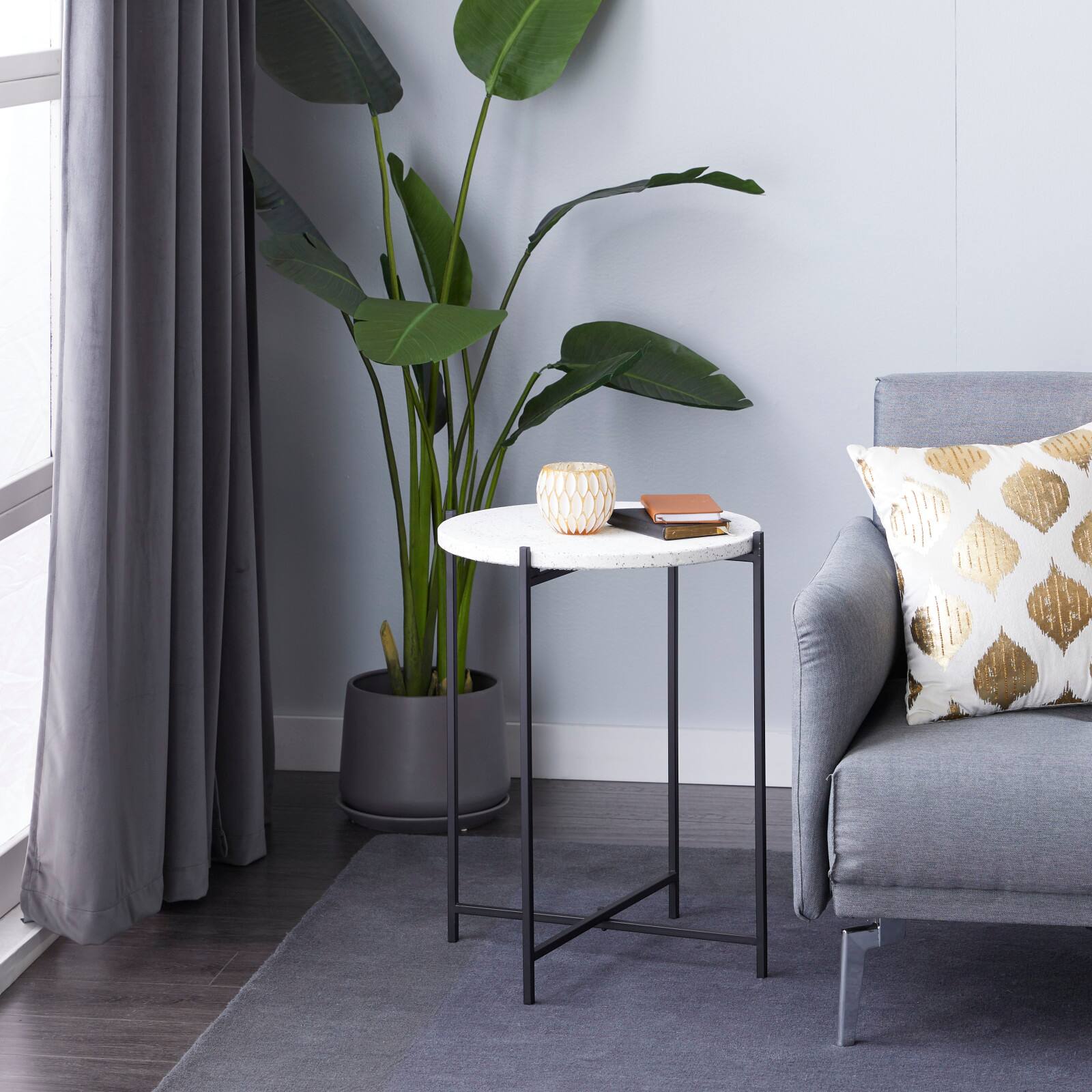 24" Black Contemporary Terrazzo Accent Table