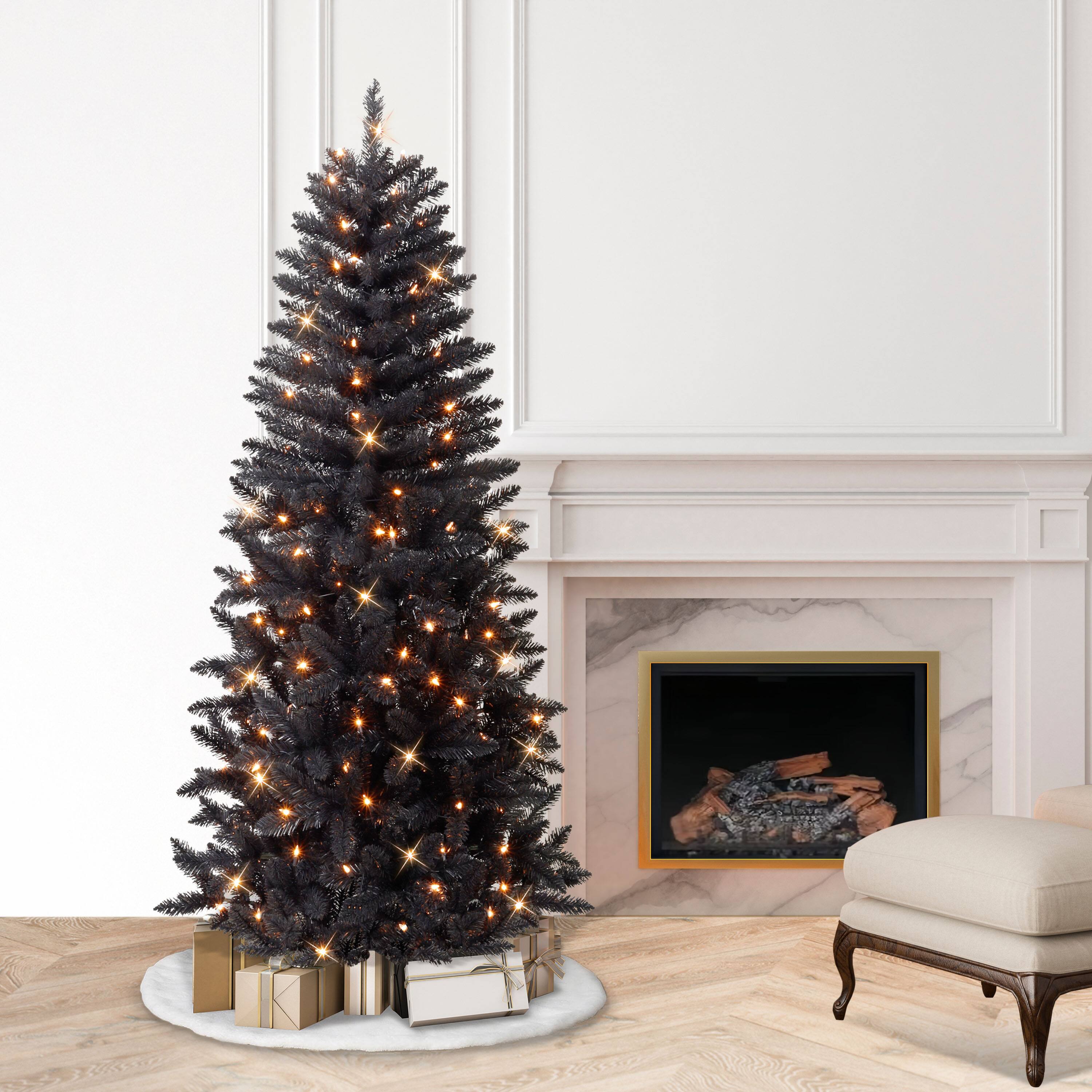 7ft. Pre-Lit Black Carson Pine Artificial Christmas Tree, Clear Lights