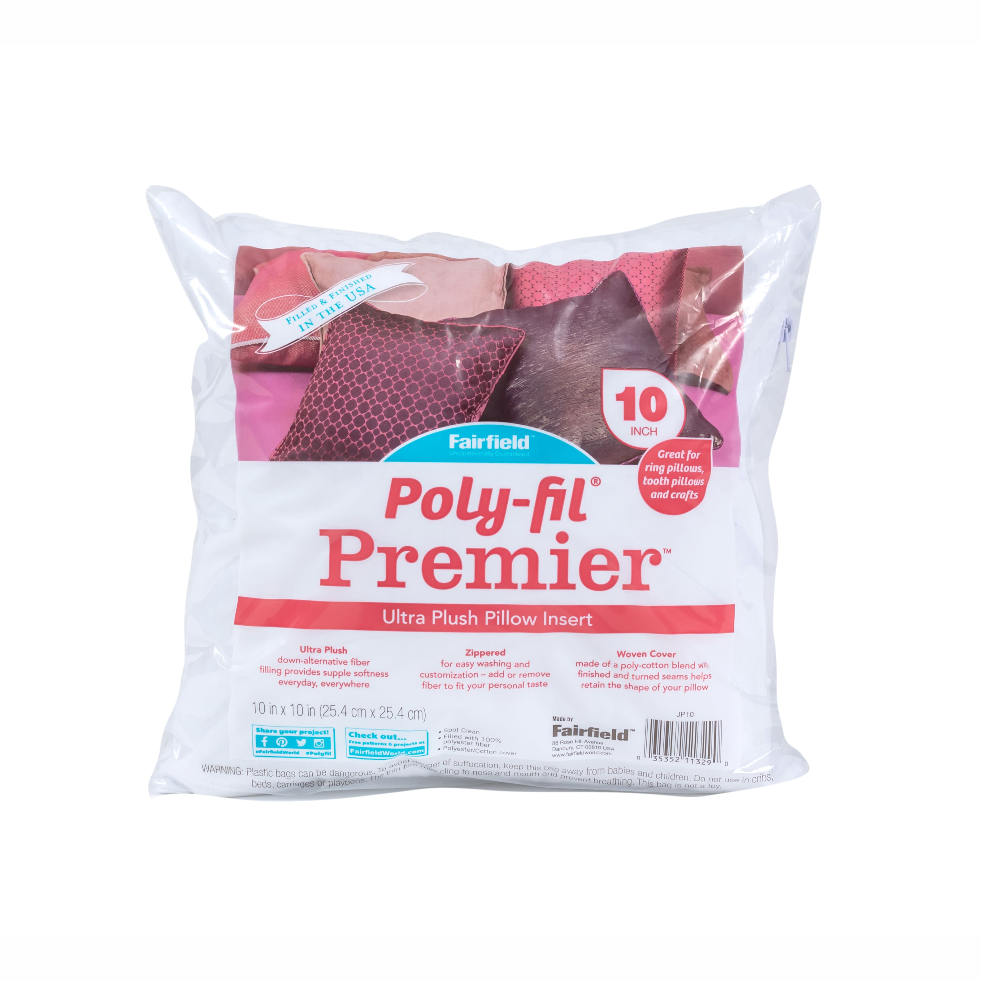 Poly-Fil® Premier™ Mini Pillow Insert, 10" x 10"